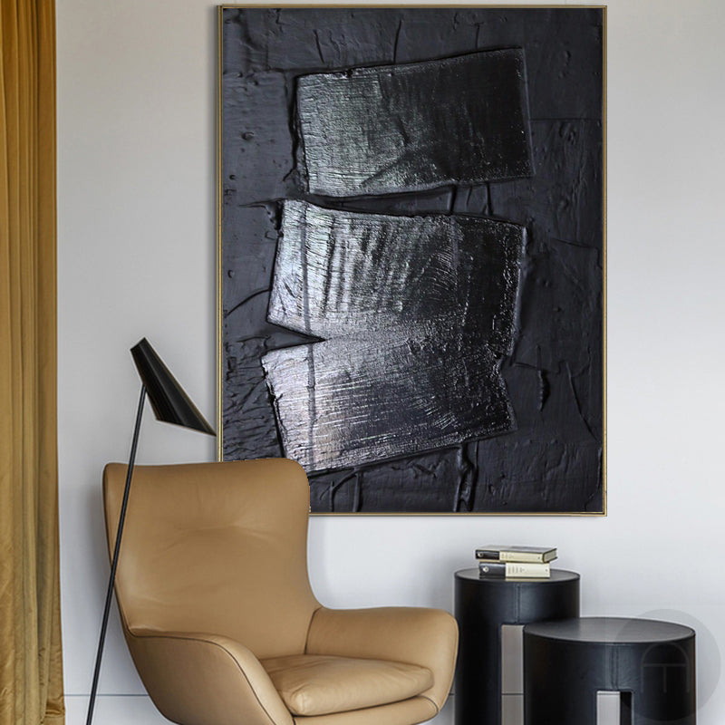 Modern Black Abstract Oil Painting for Minimalist Home Decor