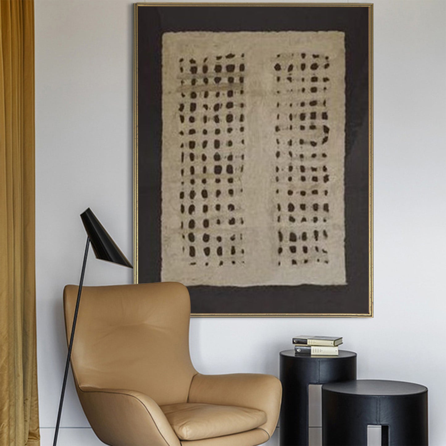 Contemporary Black Grid Abstract Oil Painting for Modern Home Decor