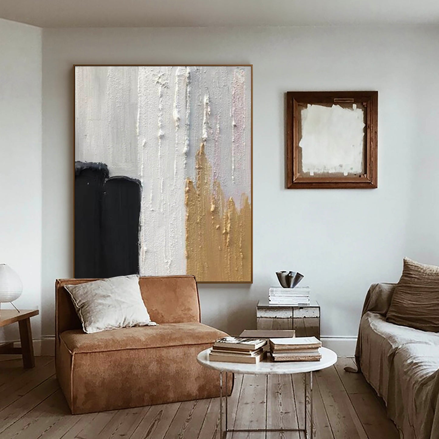 Chic Modern Abstract Oil Painting with Elegant Textures and Bold Color Contrast