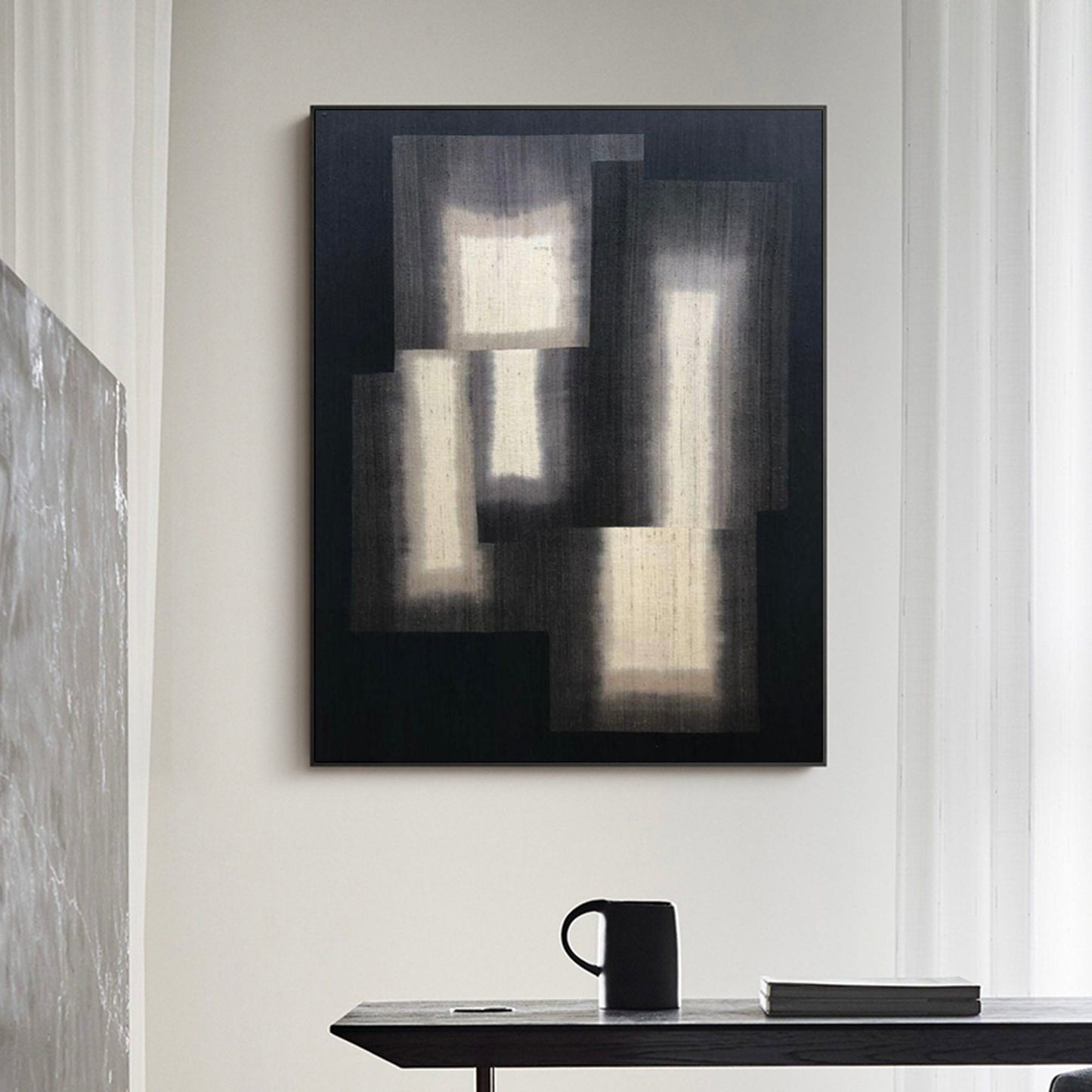 Contemporary Monochrome Abstract Oil Painting for Modern Home Decor