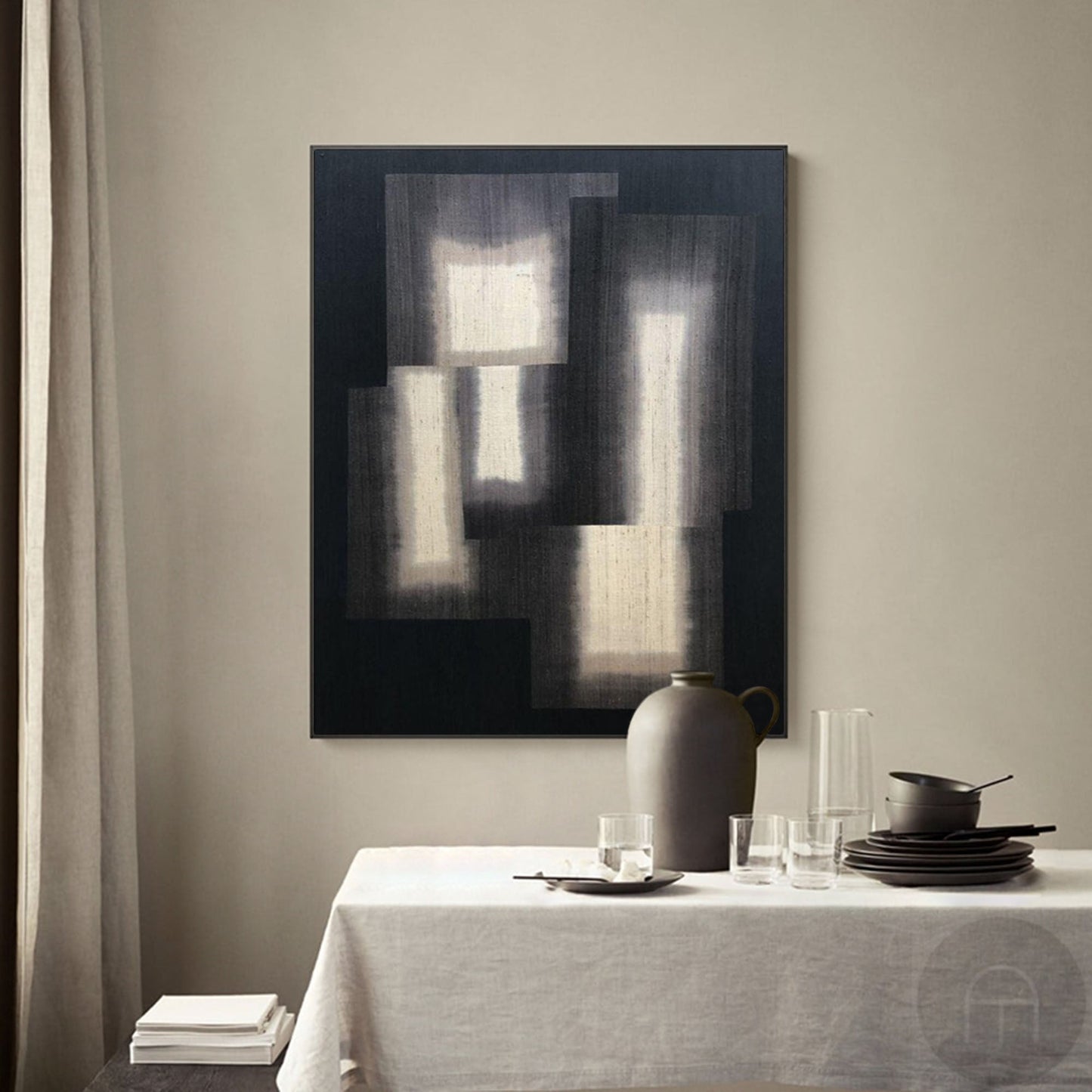 Contemporary Monochrome Abstract Oil Painting for Modern Home Decor