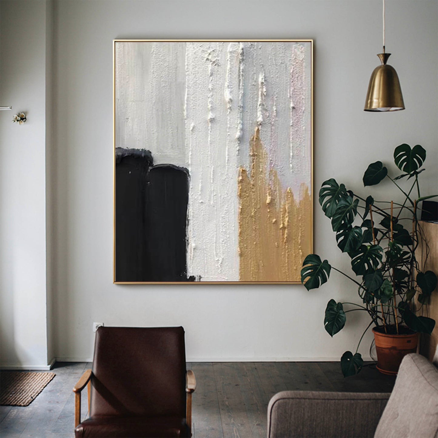 Chic Modern Abstract Oil Painting with Elegant Textures and Bold Color Contrast
