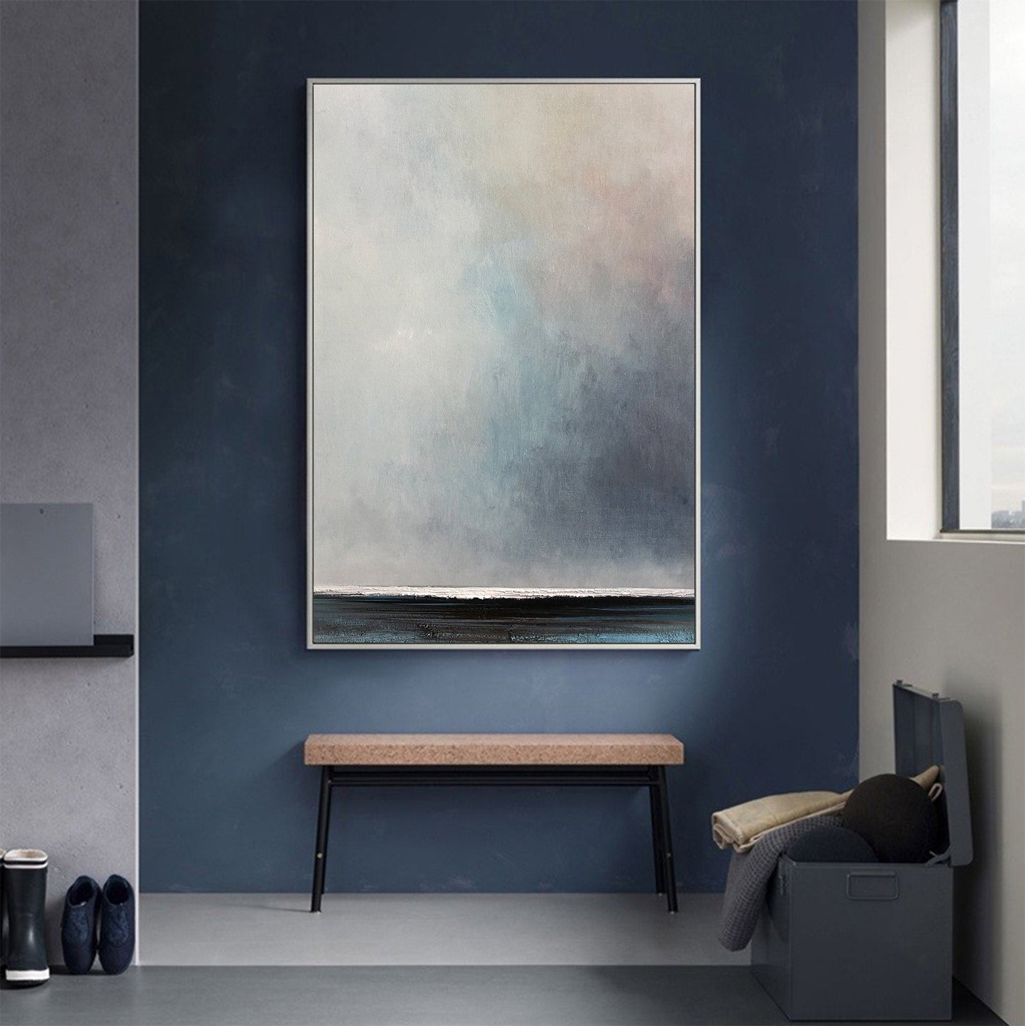 Contemporary Ocean Horizon: Serene Abstract Oil Painting for Modern Decor