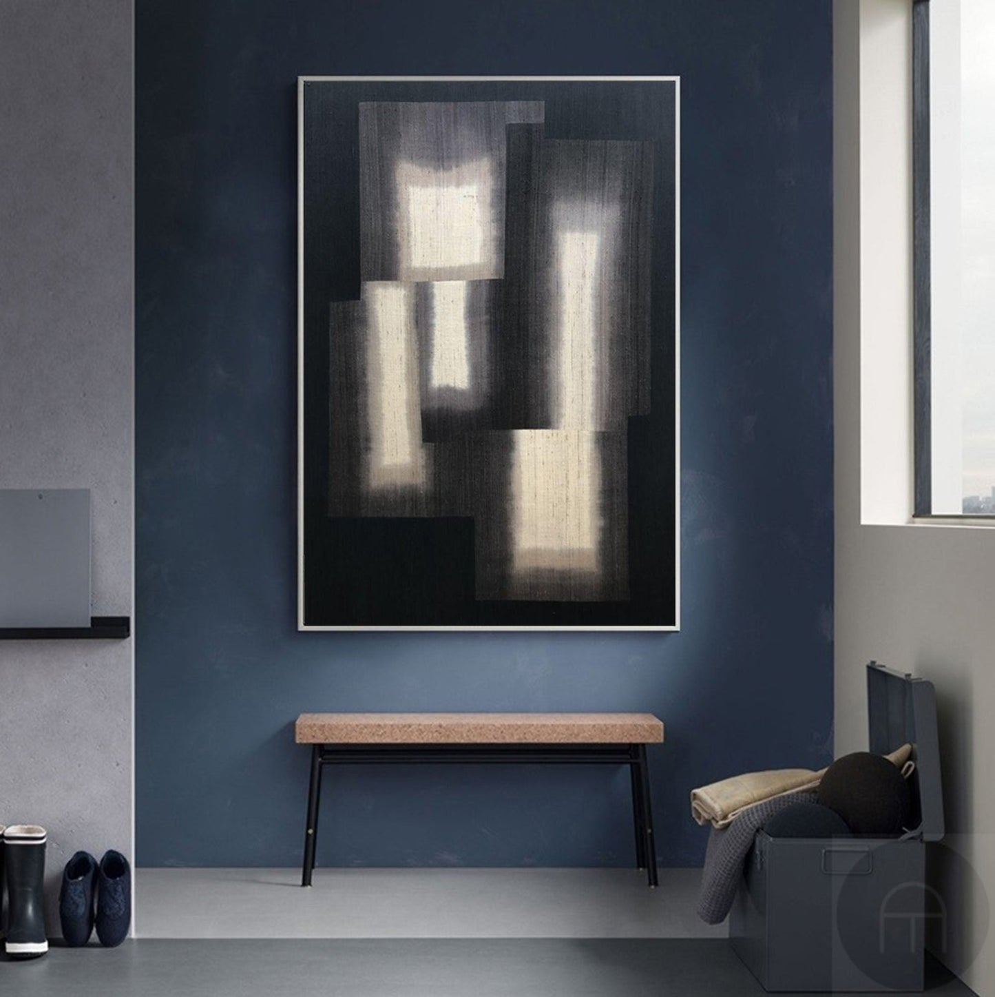 Contemporary Monochrome Abstract Oil Painting for Modern Home Decor