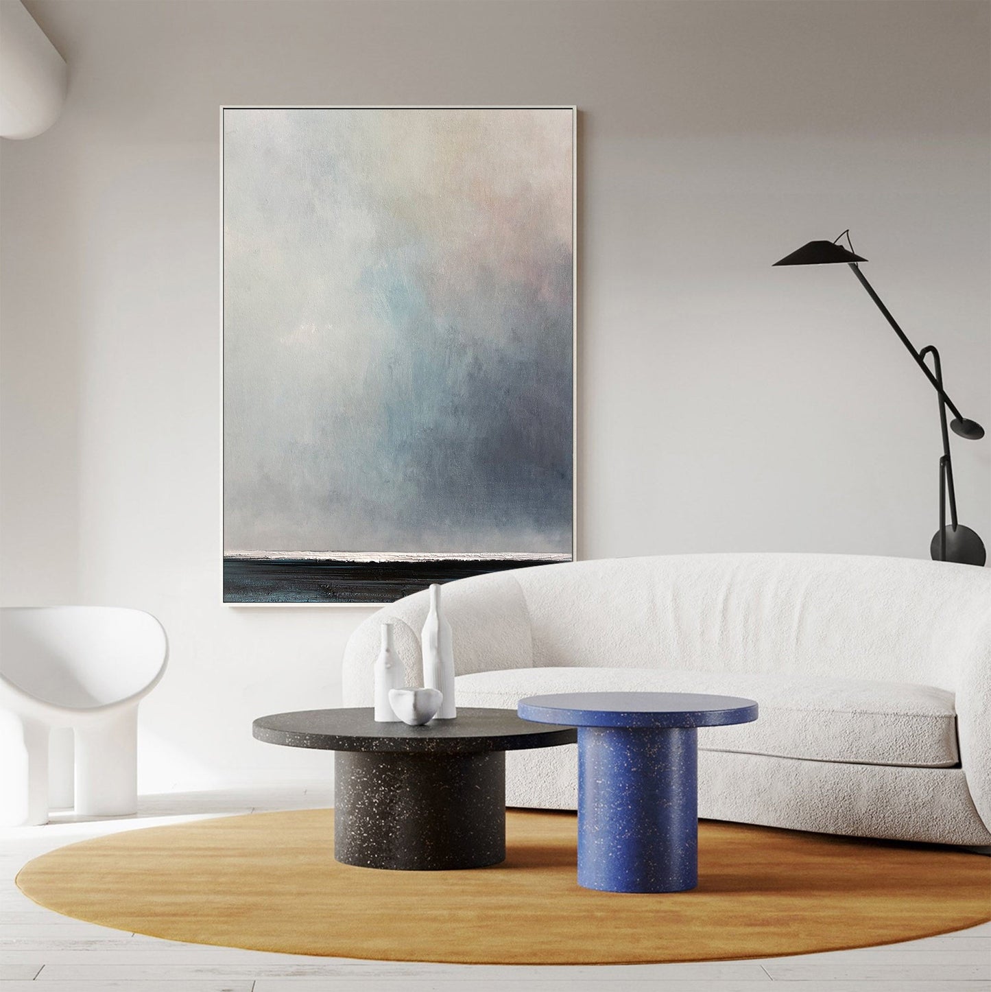Contemporary Ocean Horizon: Serene Abstract Oil Painting for Modern Decor