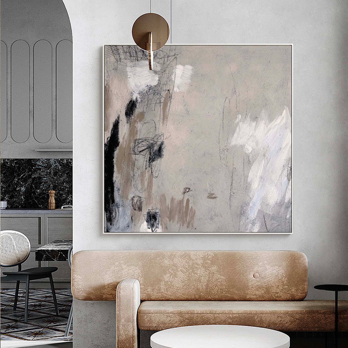 Contemporary Gray and White Abstract Oil Painting for Modern Home Decor