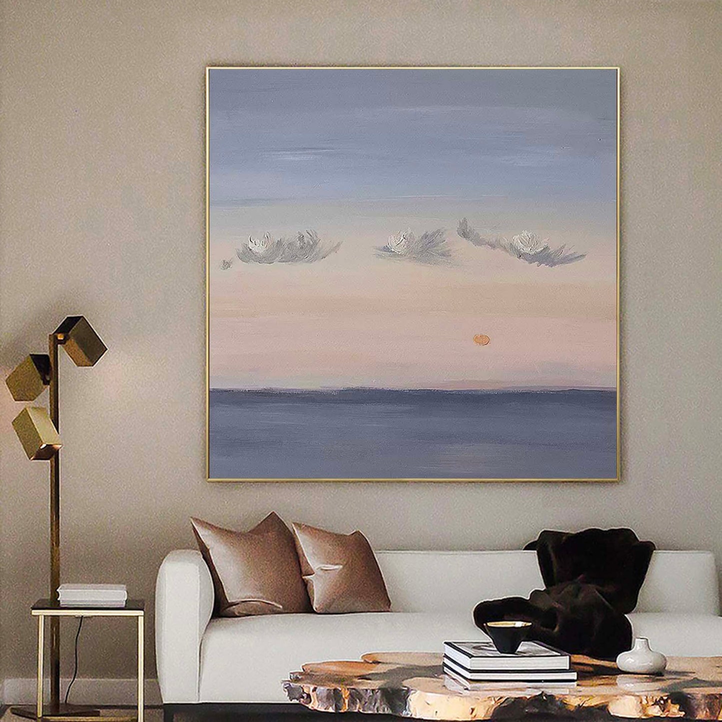 Tranquil Sunset Over Water - Serene Oil Painting Landscape for Home Decor