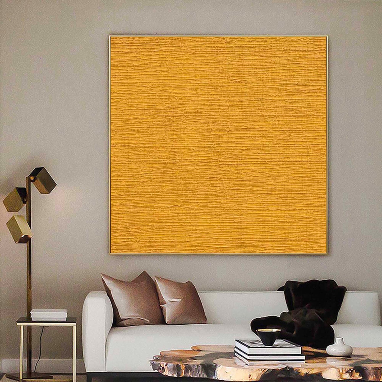Vibrant Textured Yellow Oil Painting for Modern Minimalist Decor