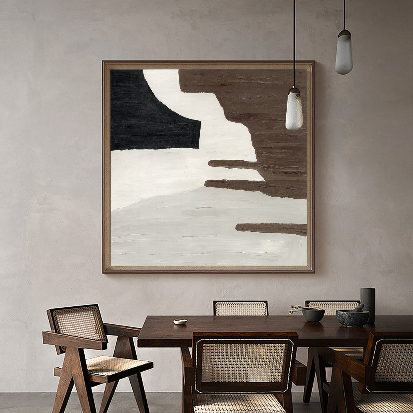 Contemporary Brown and White Geometric Abstract Oil Painting for Modern Decor
