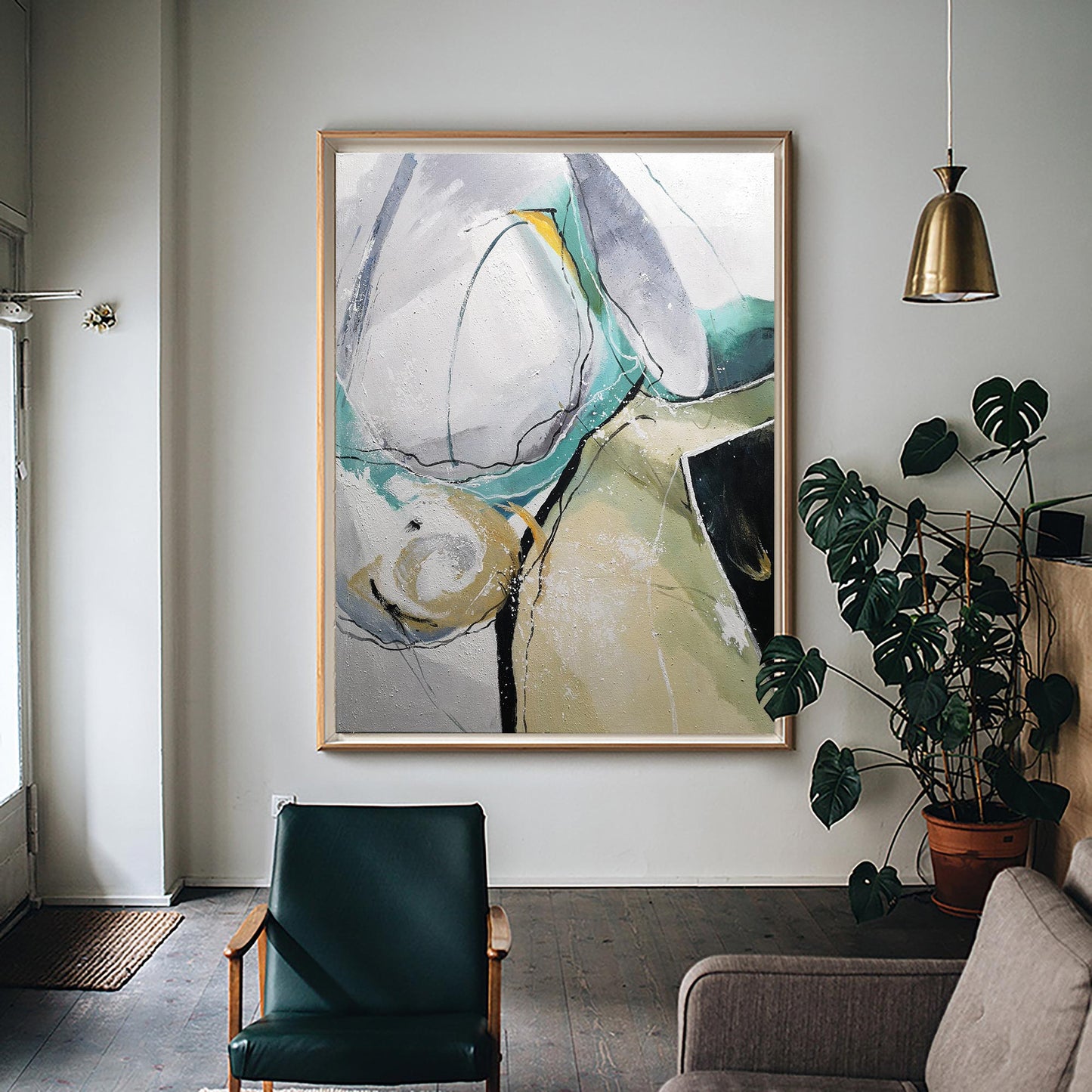 Contemporary Large Abstract Geometric Oil Painting for Modern Home Decor