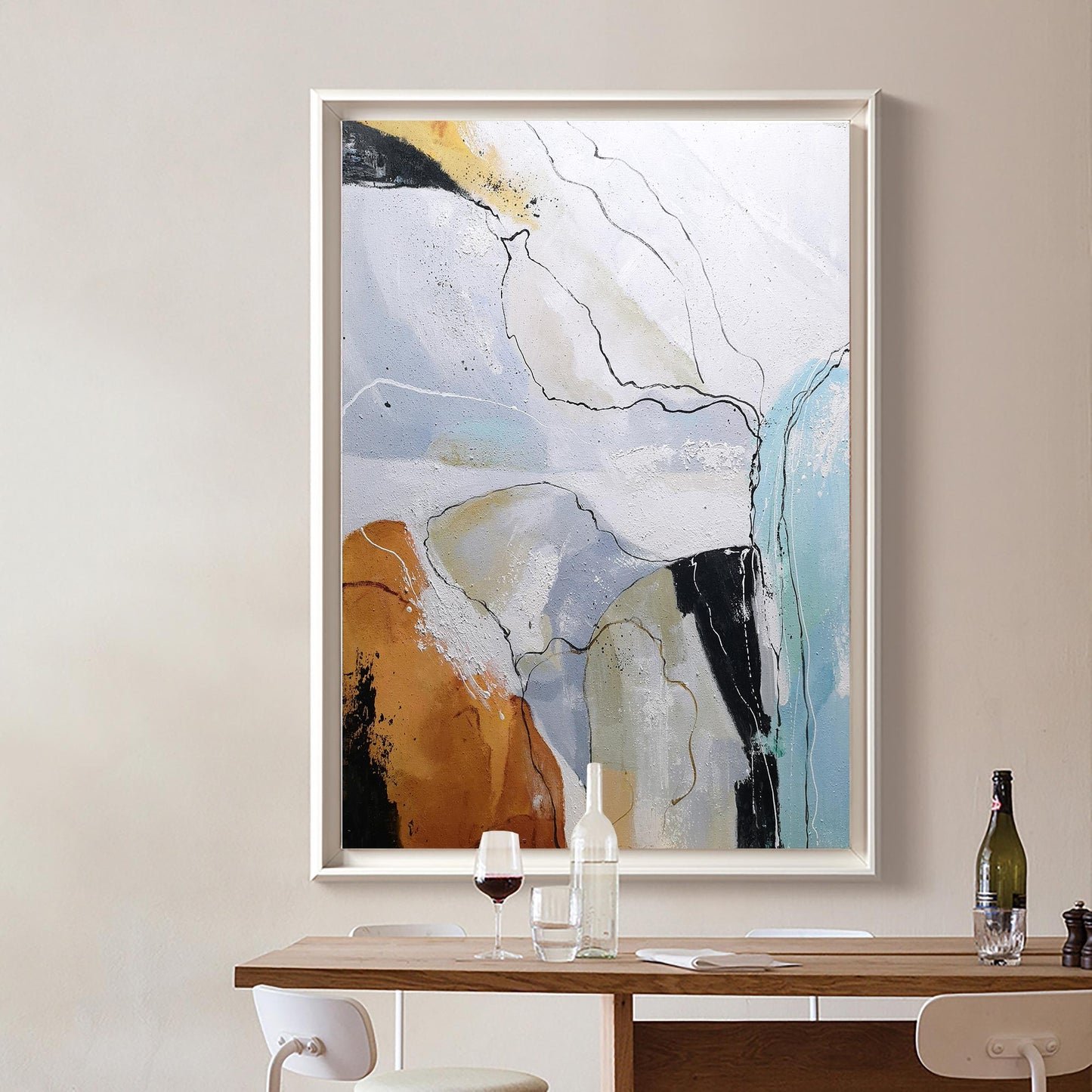 Contemporary Abstract Oil Painting with Geometric Shapes and Vibrant Colors