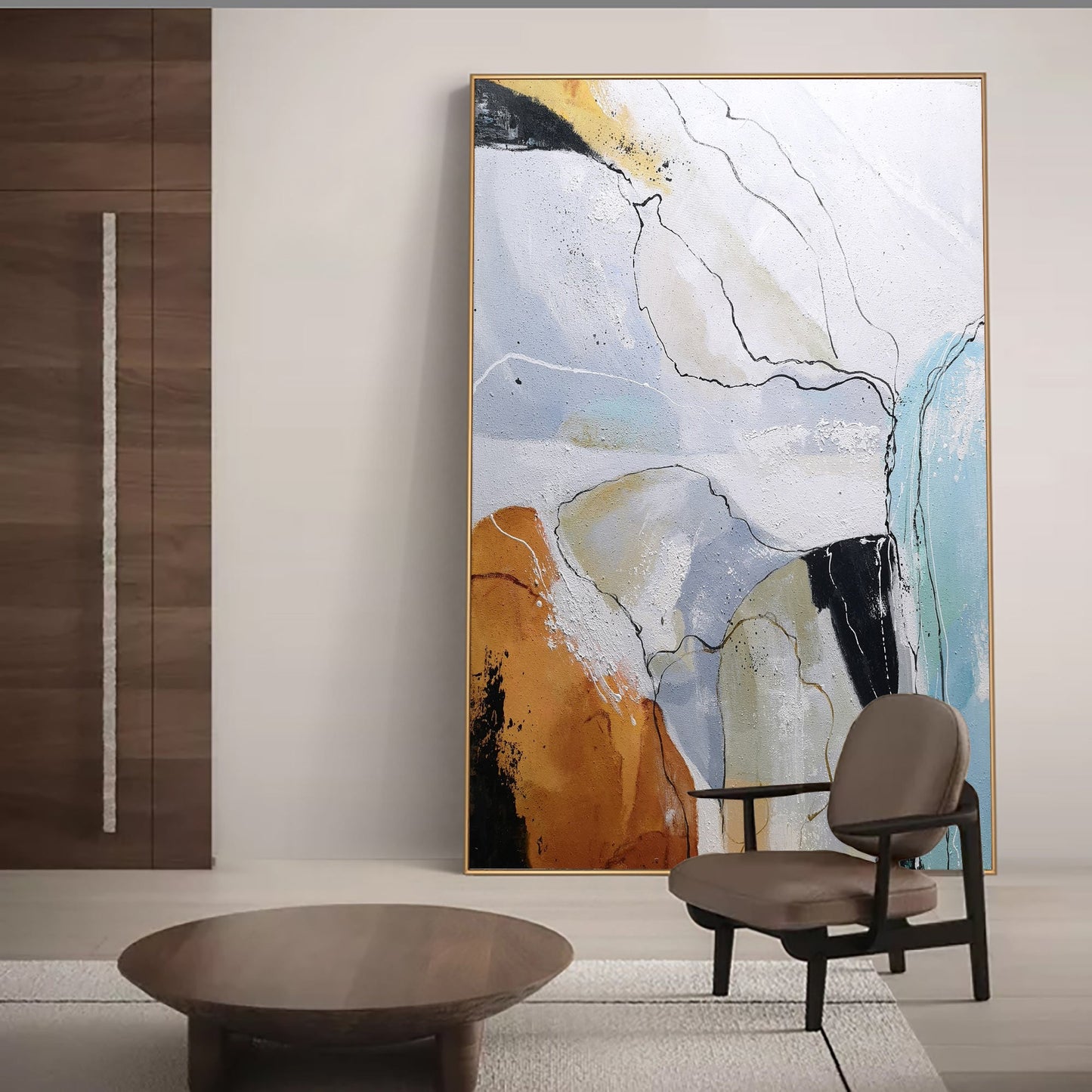 Contemporary Abstract Oil Painting with Geometric Shapes and Vibrant Colors