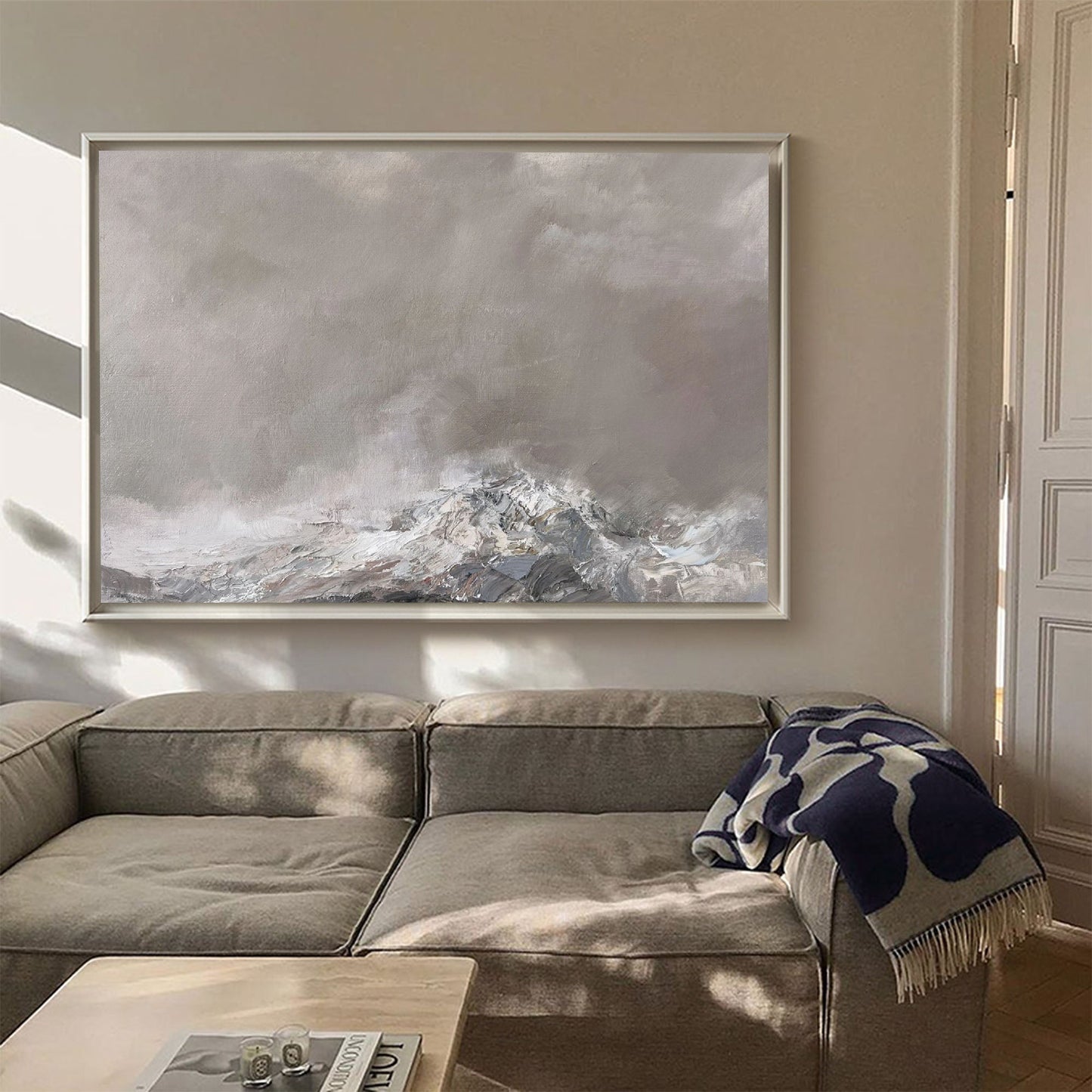 Contemporary Grey Abstract Landscape Oil Painting for Modern Home Decor