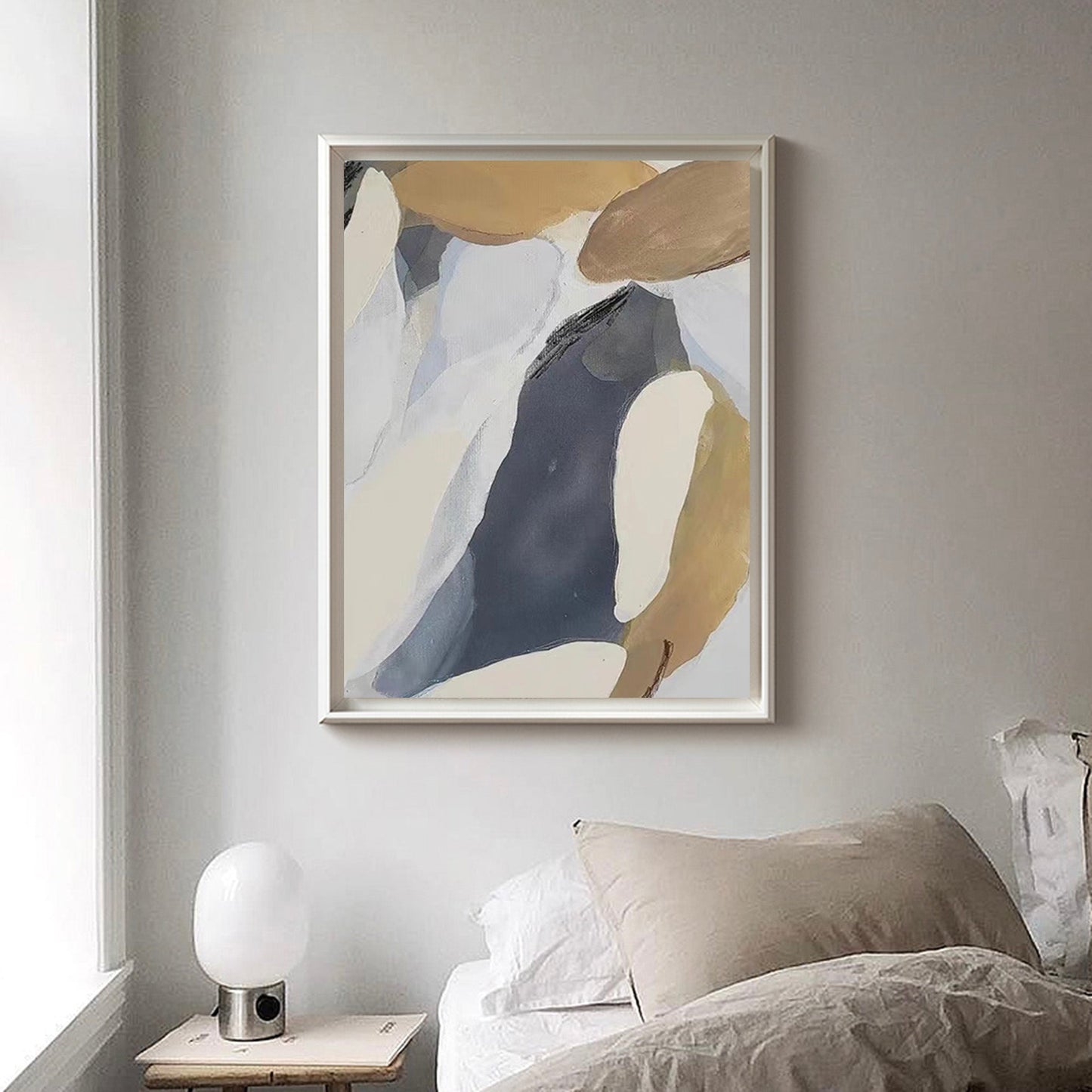 Contemporary Abstract Oil Painting with Bold Neutral Colors and Dynamic Textures