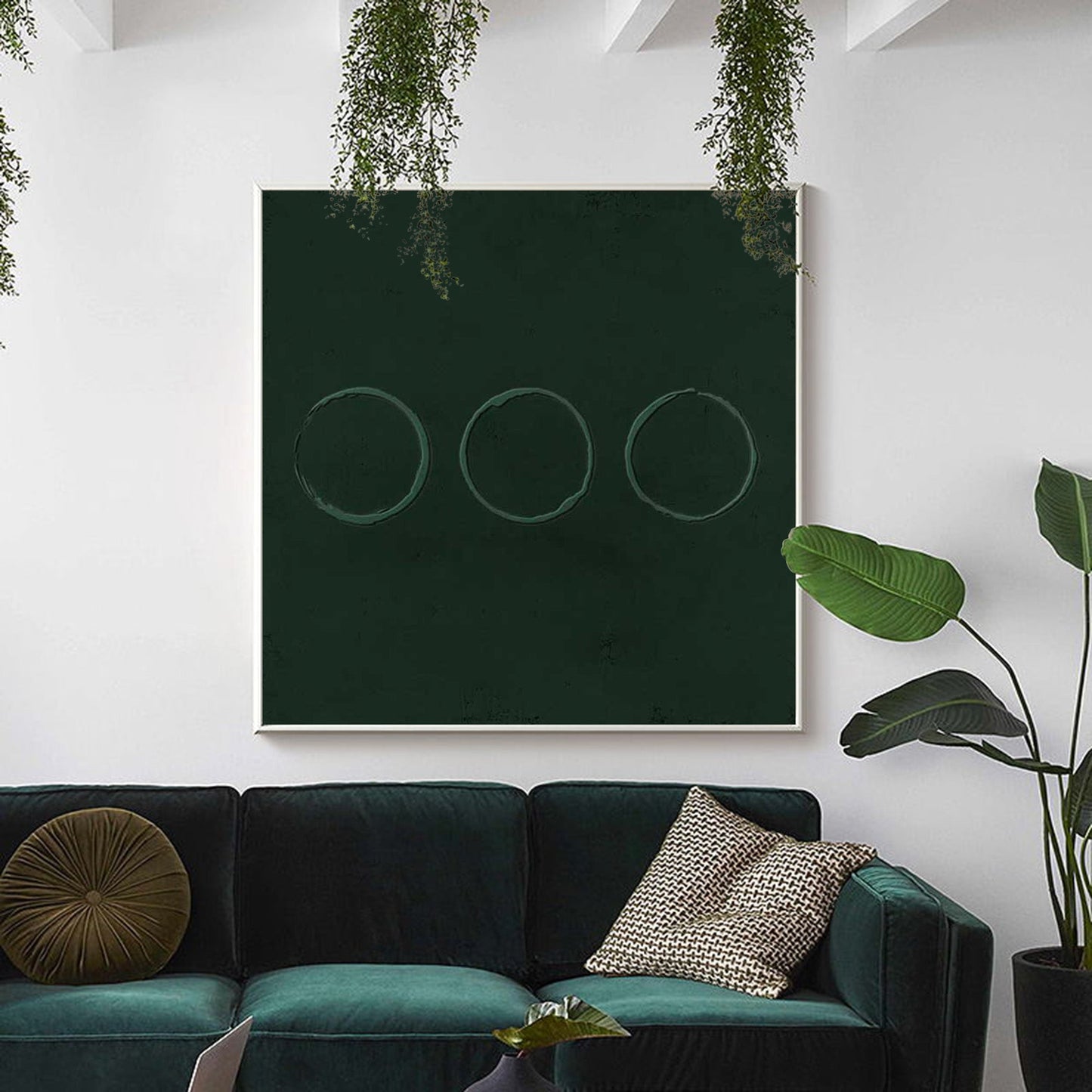 Minimalist Green Abstract Oil Painting for Modern Home Decor