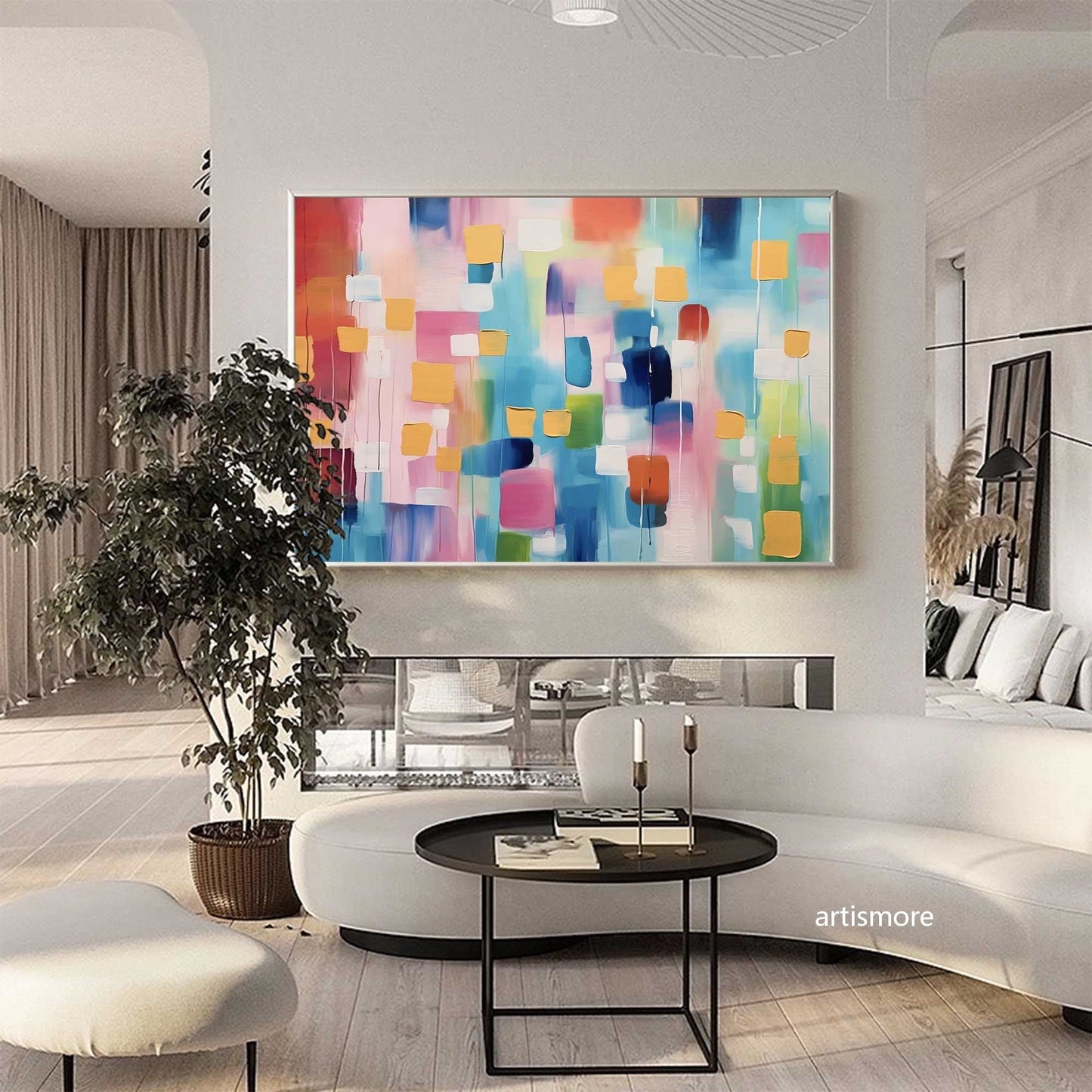 Colorful Abstract Expressionist Oil Painting for Modern Home Decor