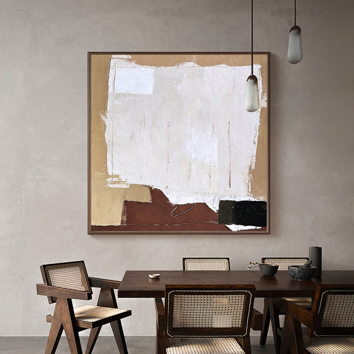 Contemporary Abstract Oil Painting with Textured Shades of Beige and Earth Tones