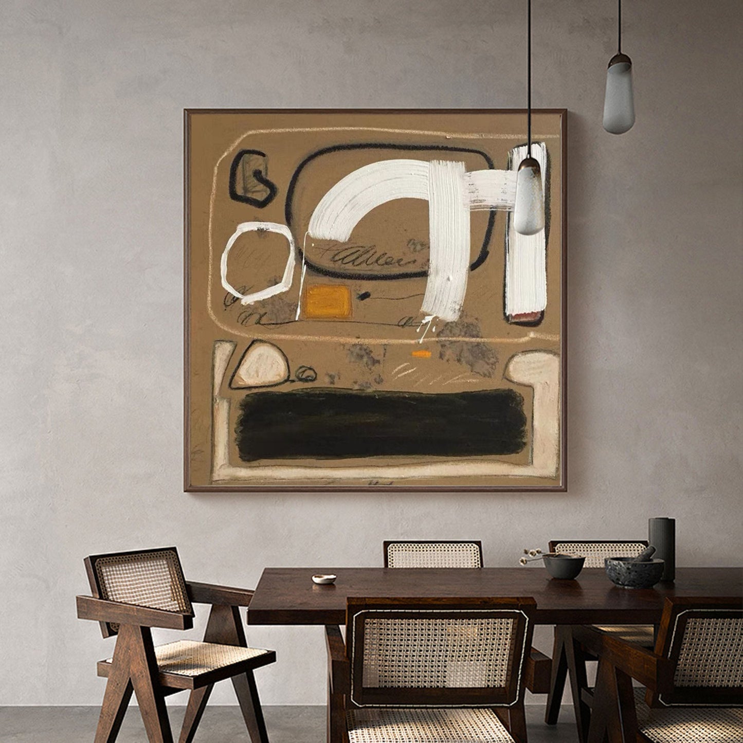 Contemporary Abstract Oil Painting with Bold Brushstrokes and Earthy Tones