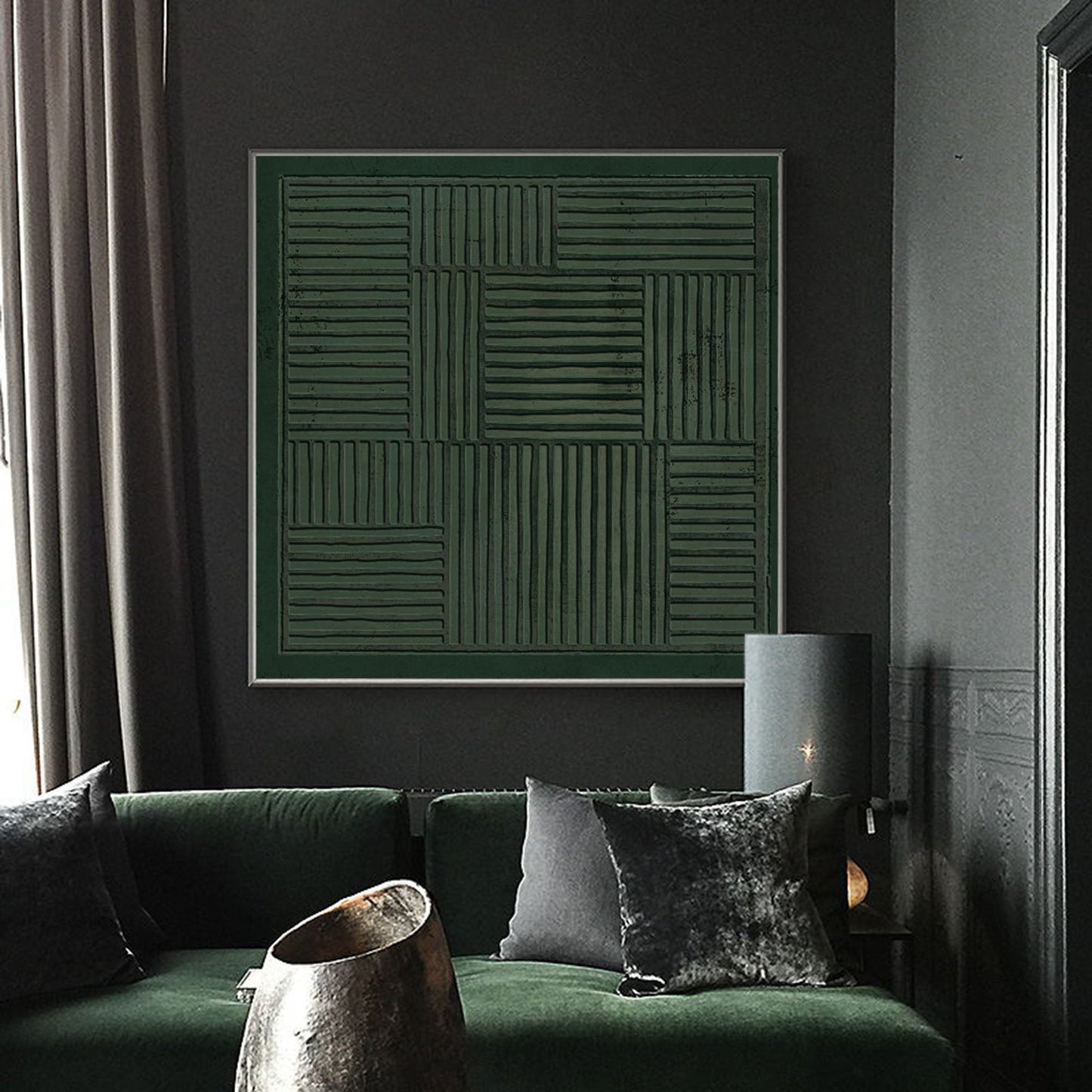 Abstract Green Minimalist Oil Painting for Modern Home Decor
