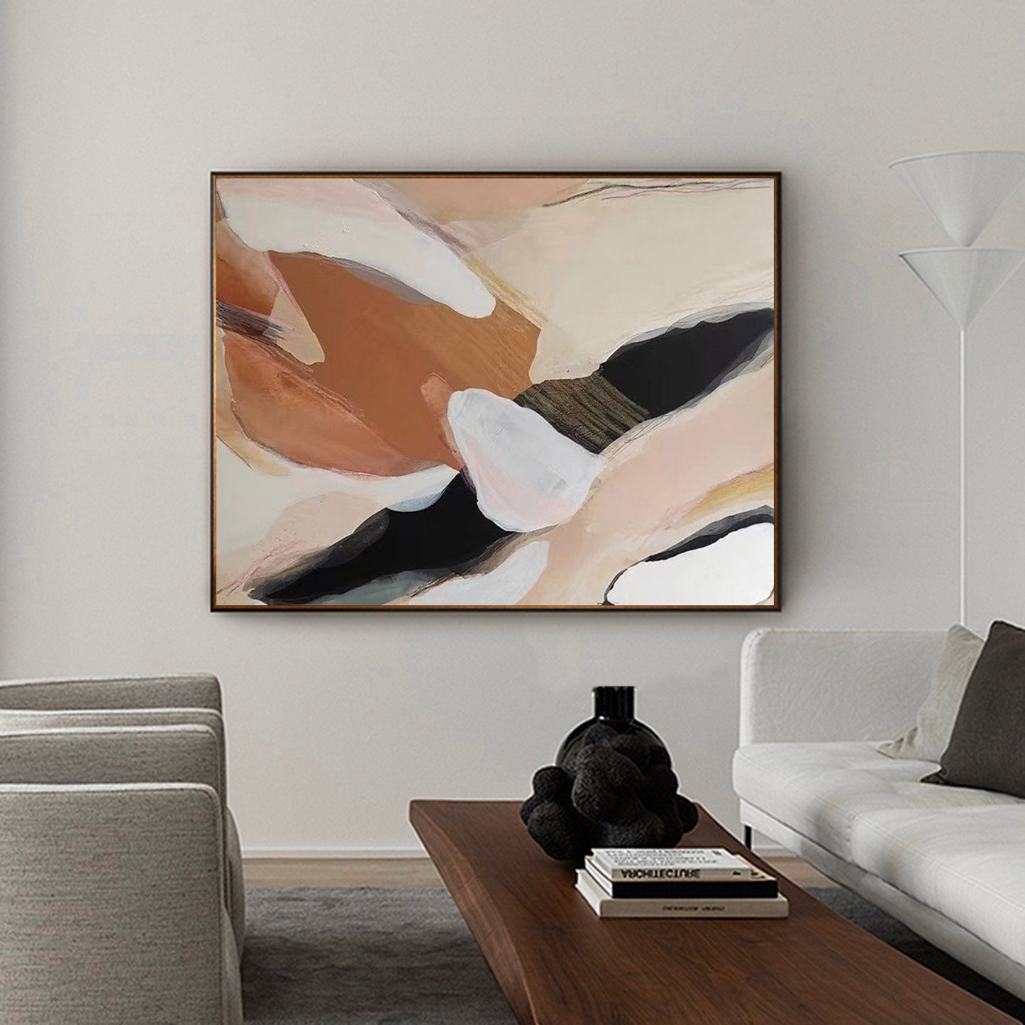 Contemporary Abstract Oil Painting in Soft Earth Tones for Modern Home Decor