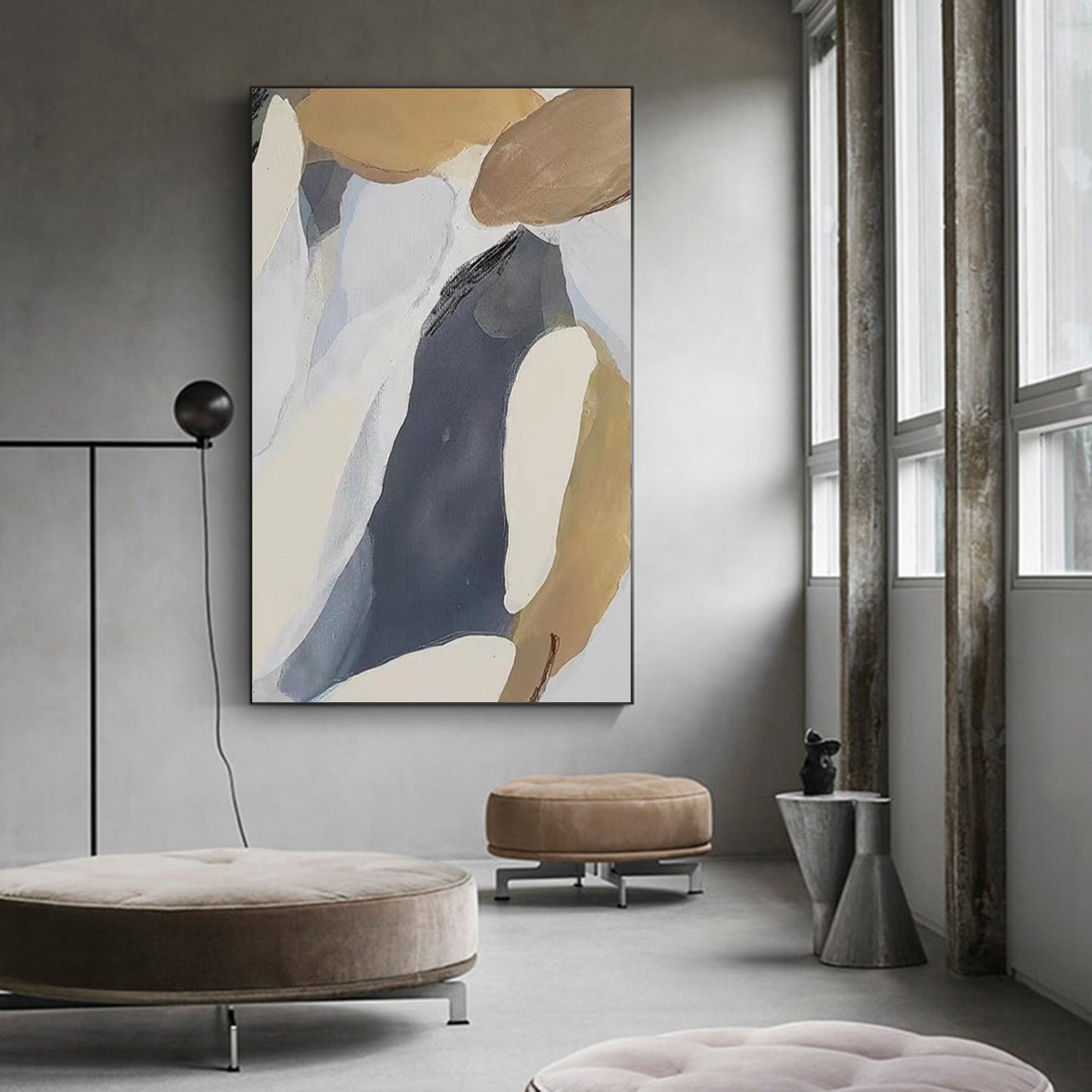 Contemporary Abstract Oil Painting with Bold Neutral Colors and Dynamic Textures