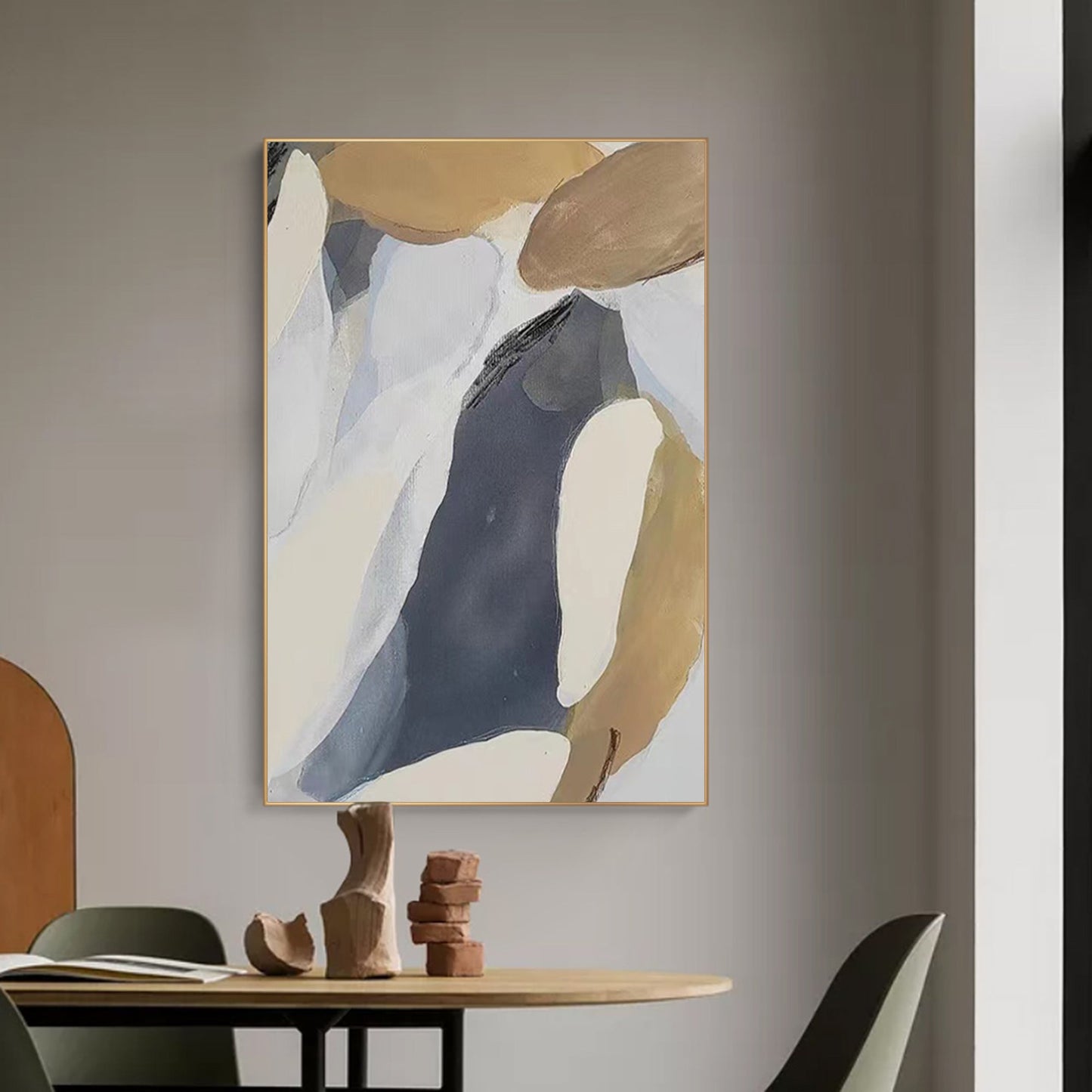 Contemporary Abstract Oil Painting with Bold Neutral Colors and Dynamic Textures
