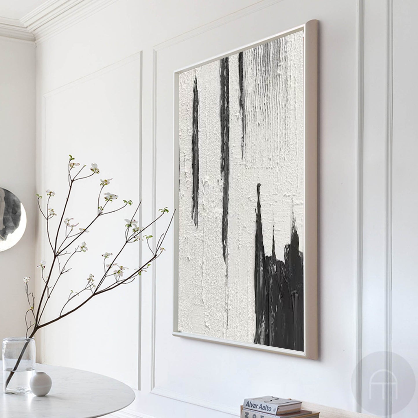 Contemporary Black and White Abstract Oil Painting for Modern Home Decor