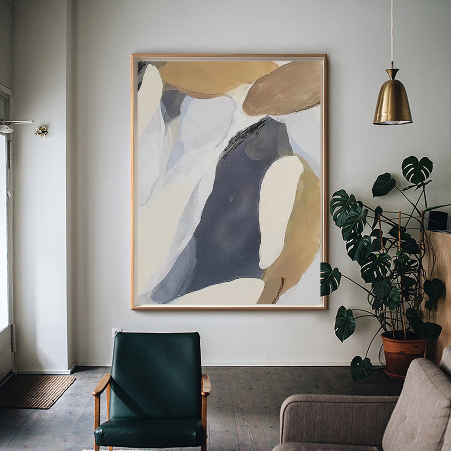 Contemporary Abstract Oil Painting with Bold Neutral Colors and Dynamic Textures