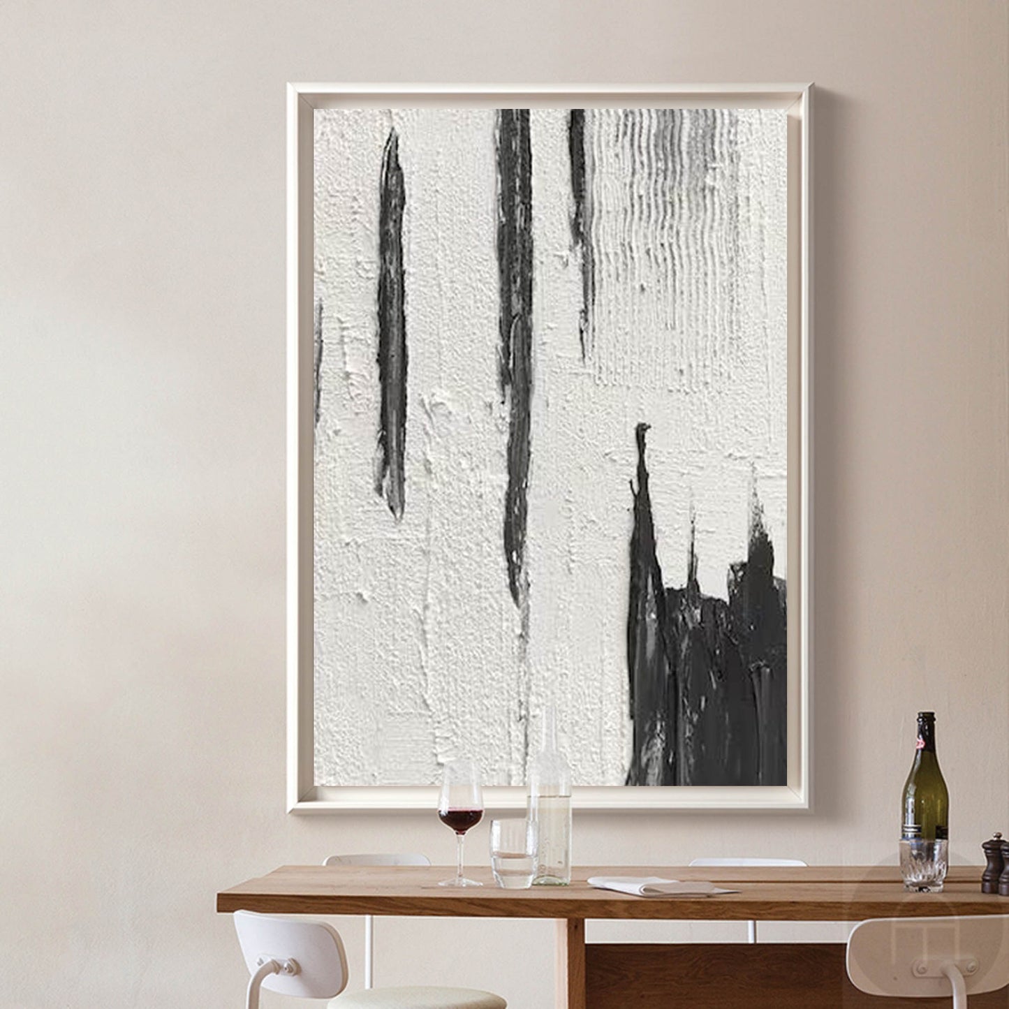 Contemporary Black and White Abstract Oil Painting for Modern Home Decor