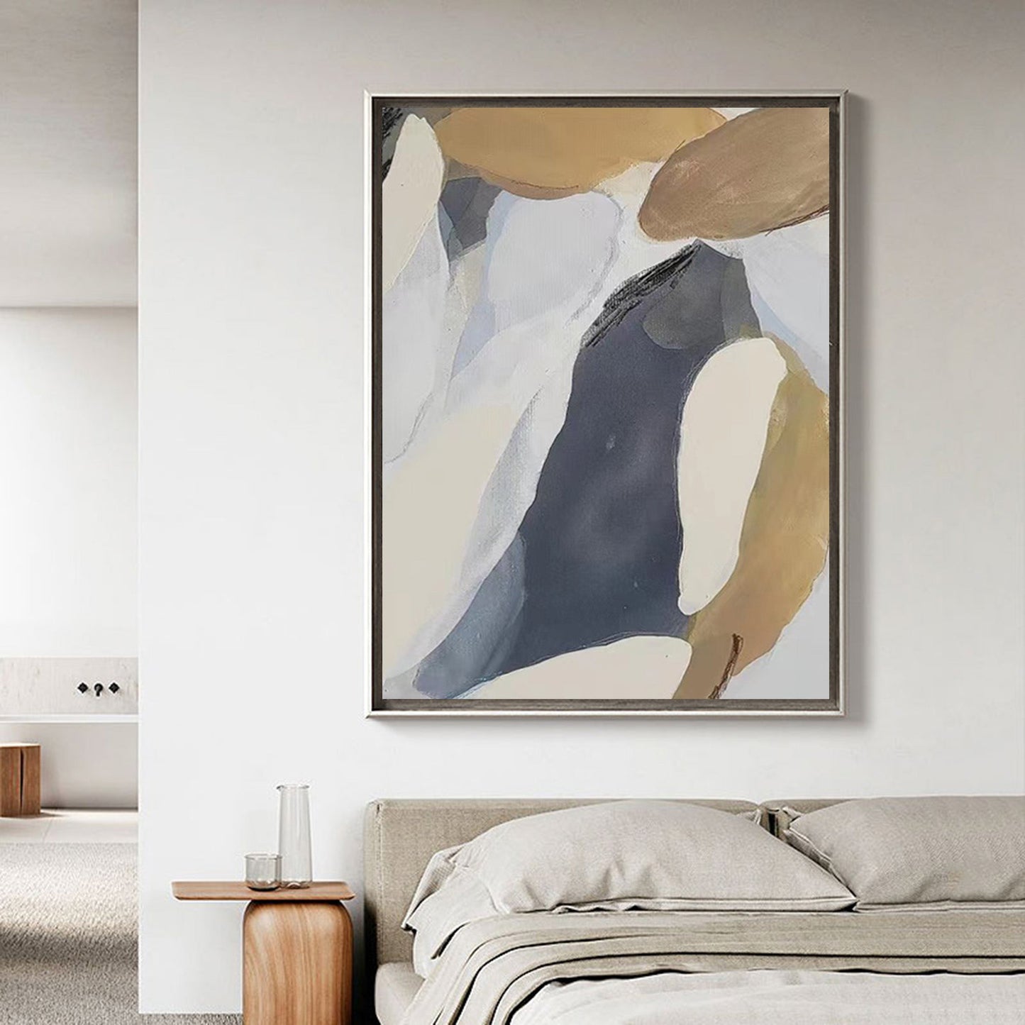Contemporary Abstract Oil Painting with Bold Neutral Colors and Dynamic Textures