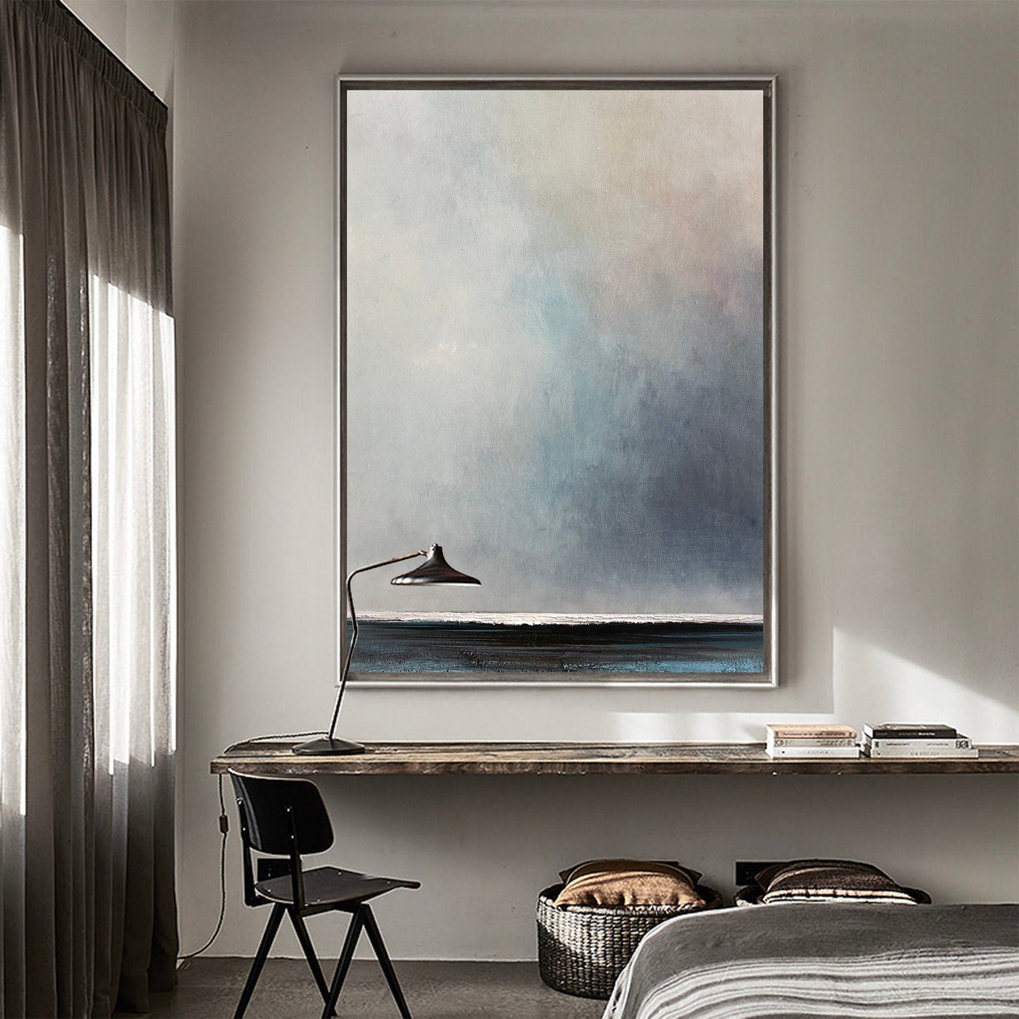 Contemporary Ocean Horizon: Serene Abstract Oil Painting for Modern Decor