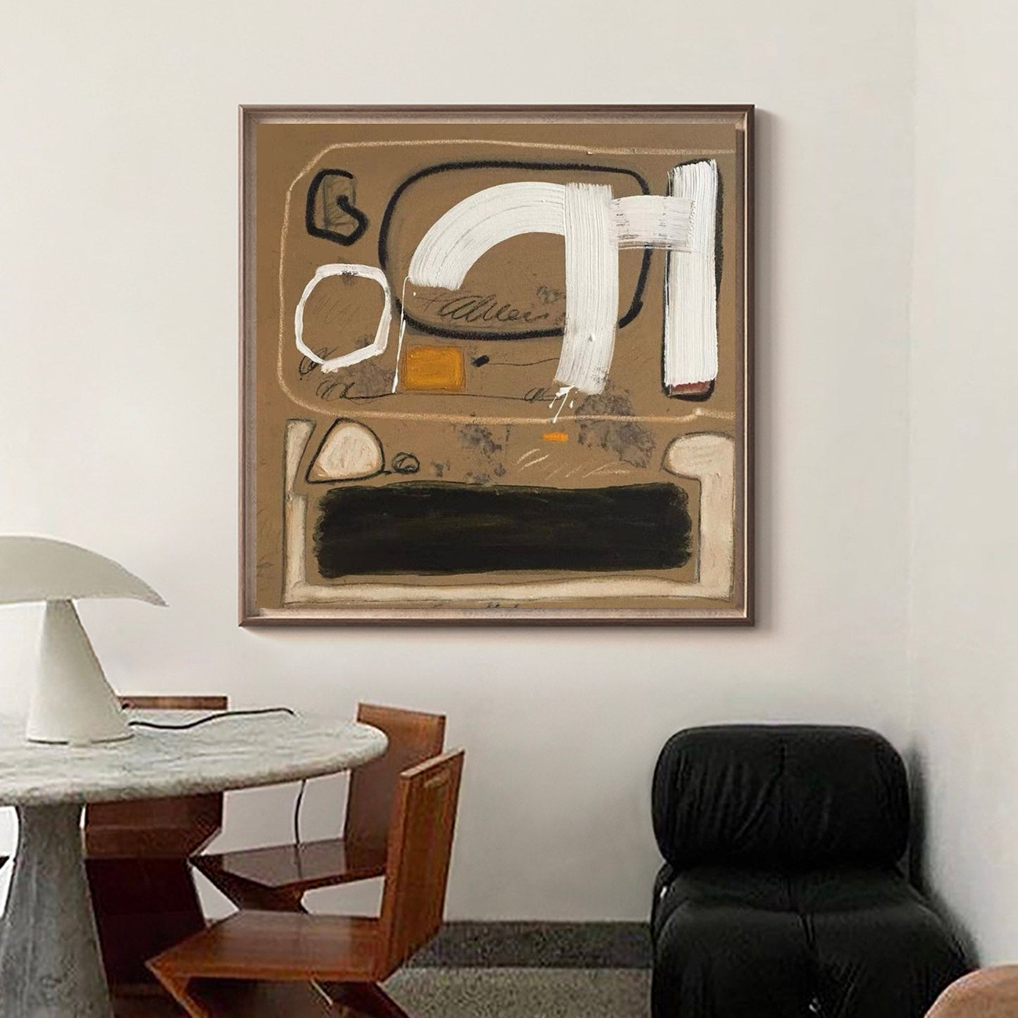 Contemporary Abstract Oil Painting with Bold Brushstrokes and Earthy Tones