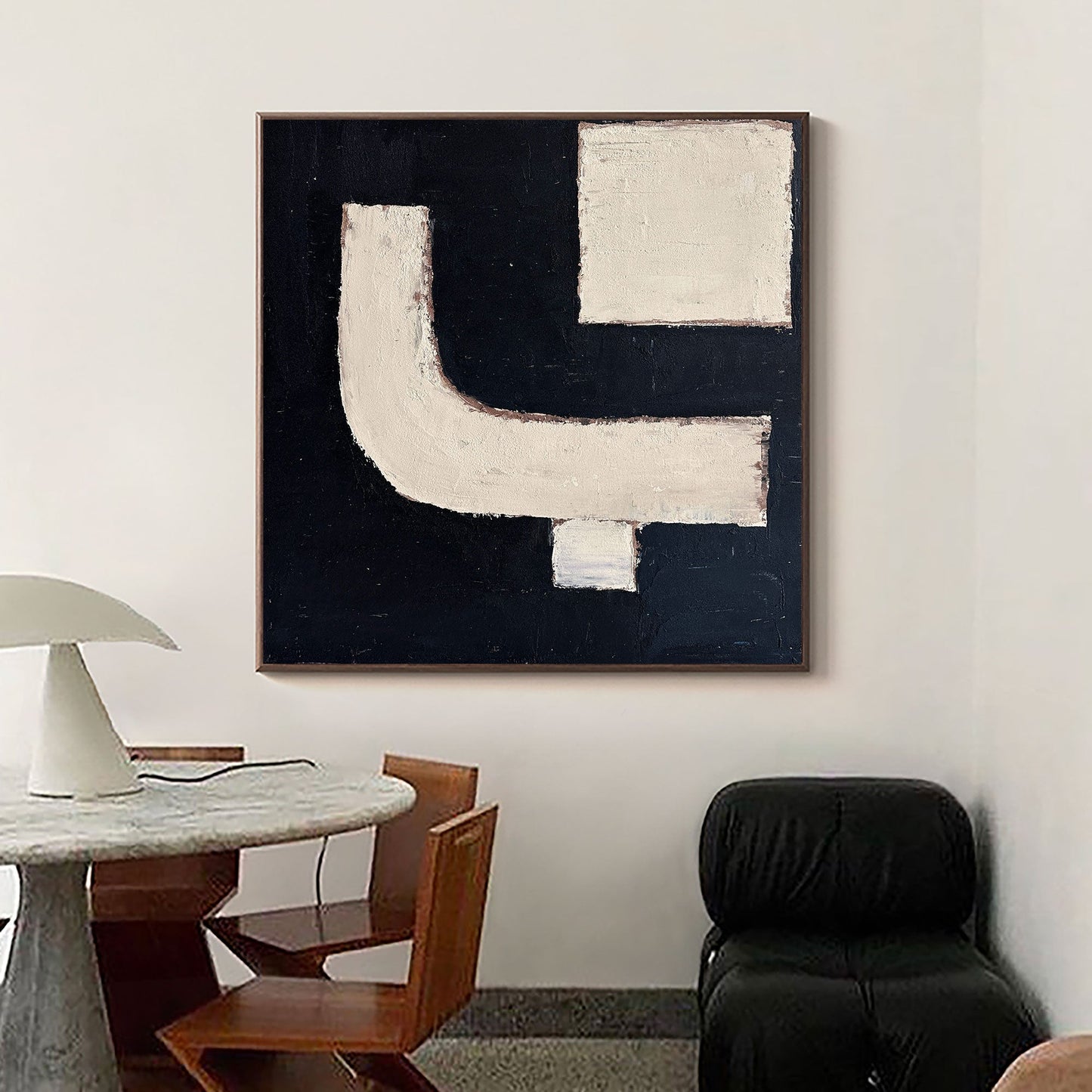 Contemporary Abstract Oil Painting in Black and White for Modern Decor