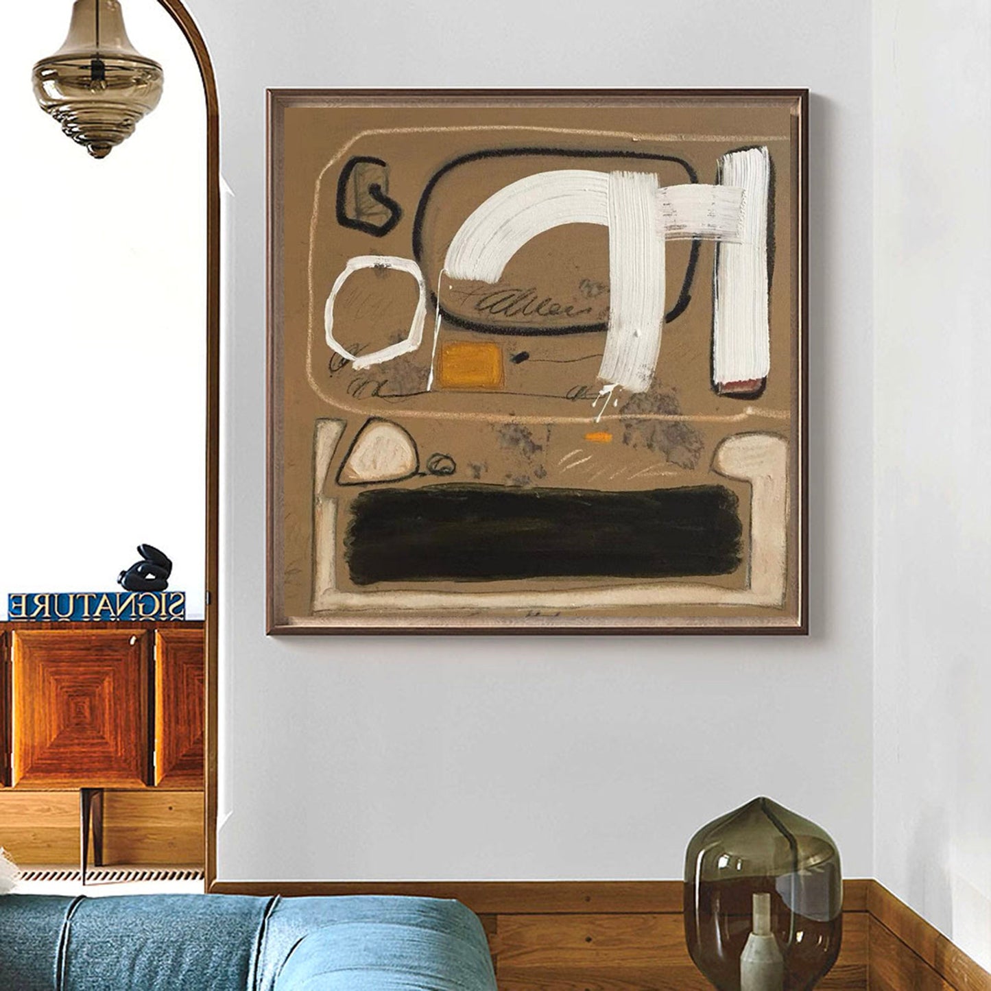 Contemporary Abstract Oil Painting with Bold Brushstrokes and Earthy Tones