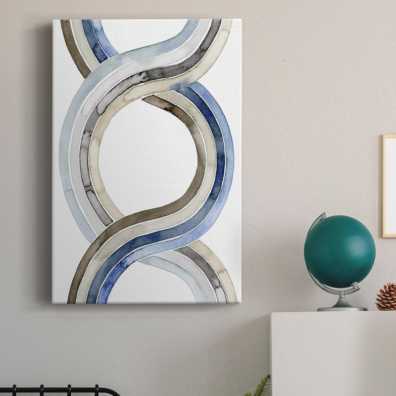 Abstract Blue and Beige Waves Oil Painting for Modern Home Decor