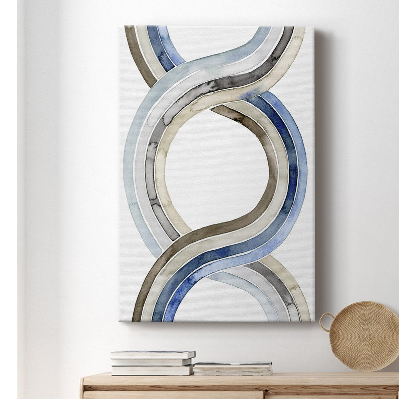 Abstract Blue and Beige Waves Oil Painting for Modern Home Decor