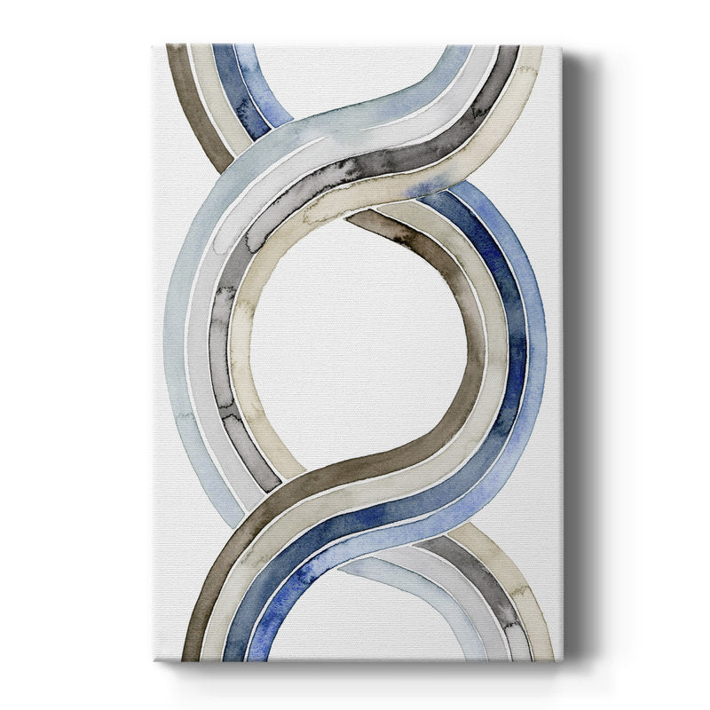 Abstract Blue and Beige Waves Oil Painting for Modern Home Decor