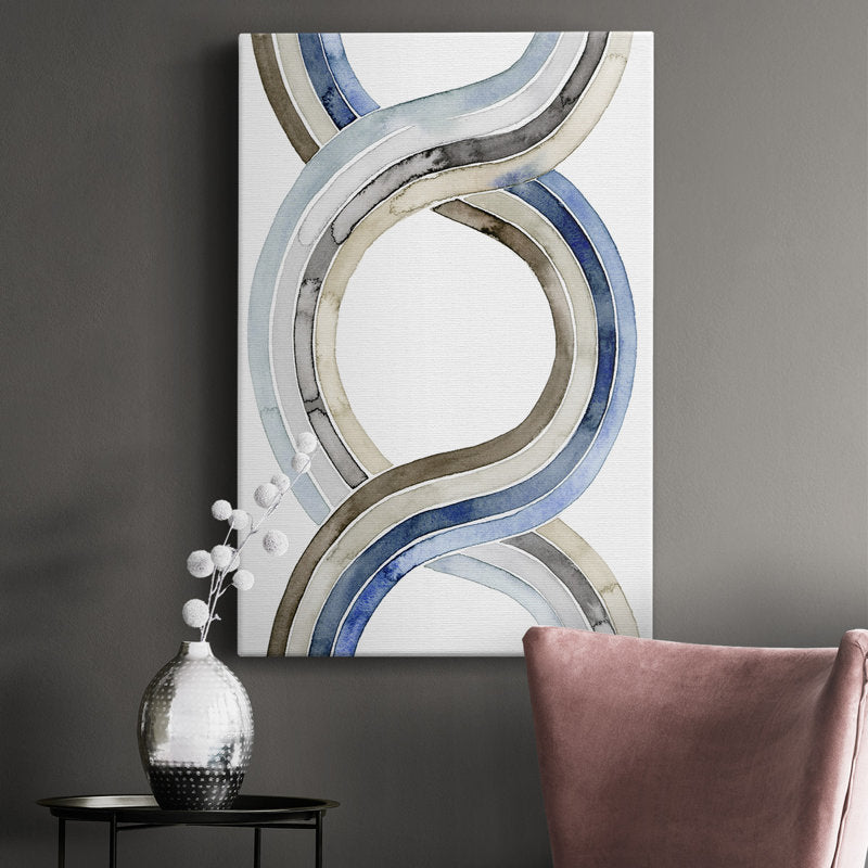 Abstract Blue and Beige Waves Oil Painting for Modern Home Decor