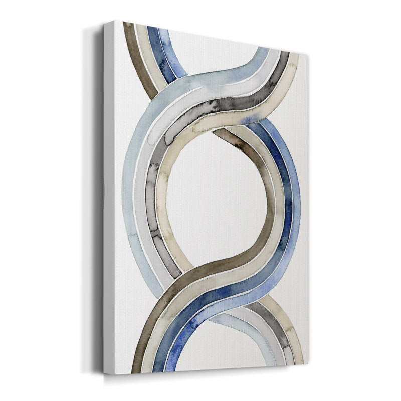 Abstract Blue and Beige Waves Oil Painting for Modern Home Decor