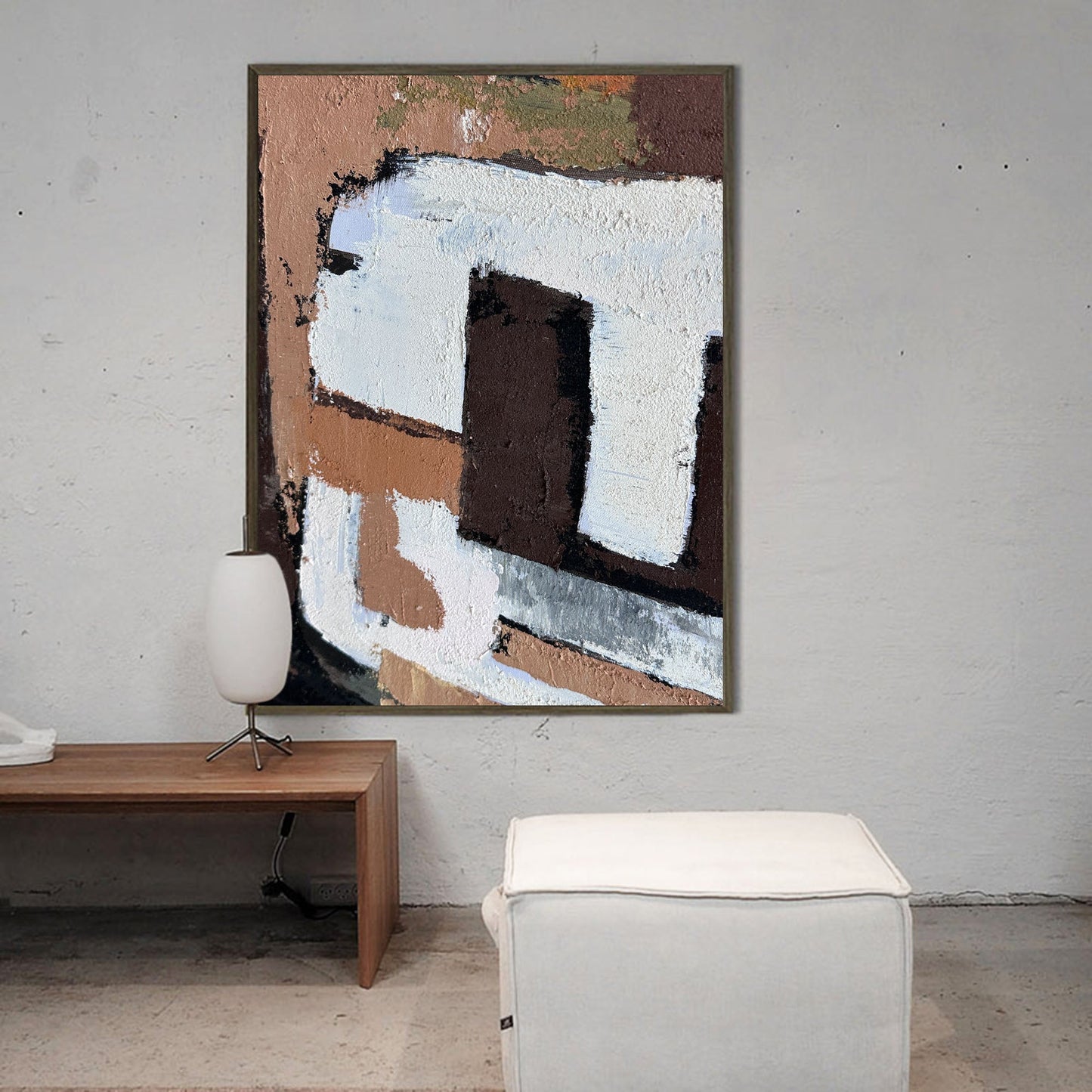 Contemporary Abstract Oil Painting with Bold Textures and Earthy Tones