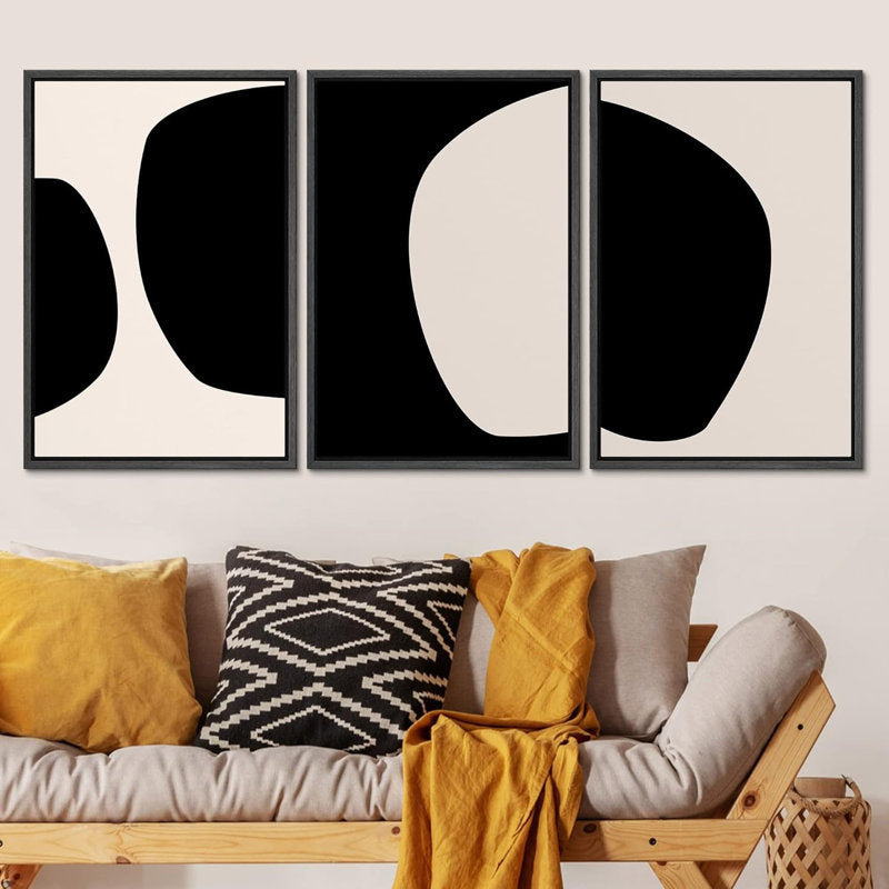 Minimalist Black and White Abstract Oil Painting Set for Modern Home Decor