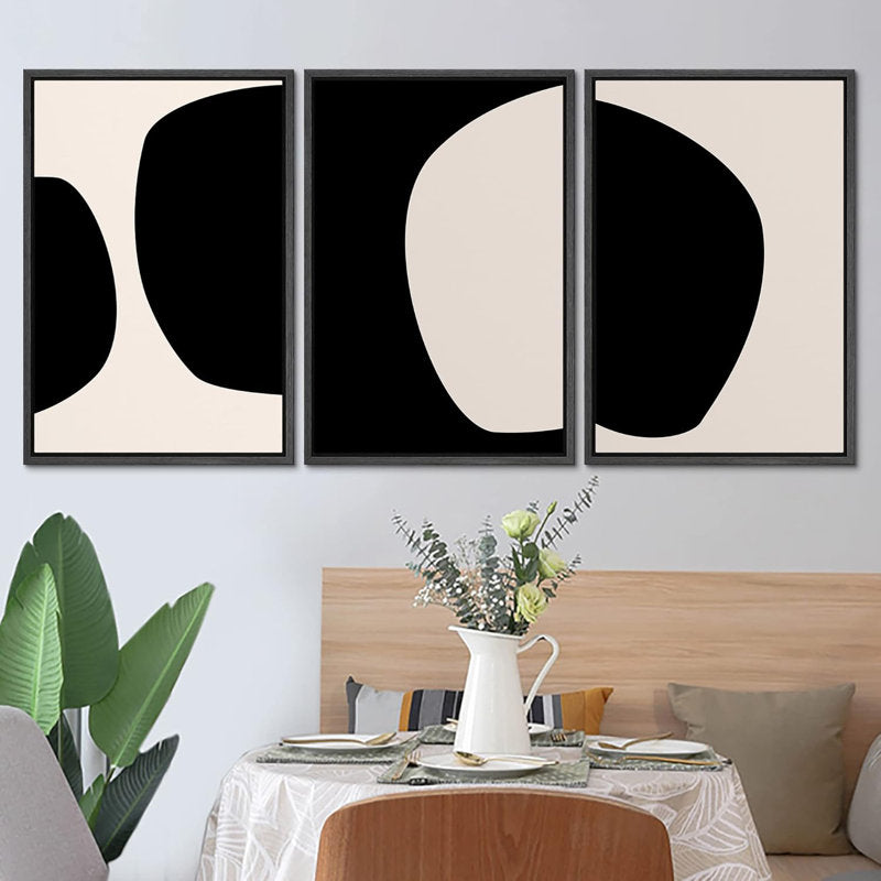 Minimalist Black and White Abstract Oil Painting Set for Modern Home Decor