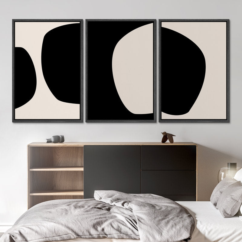 Minimalist Black and White Abstract Oil Painting Set for Modern Home Decor