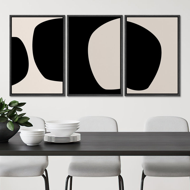 Minimalist Black and White Abstract Oil Painting Set for Modern Home Decor