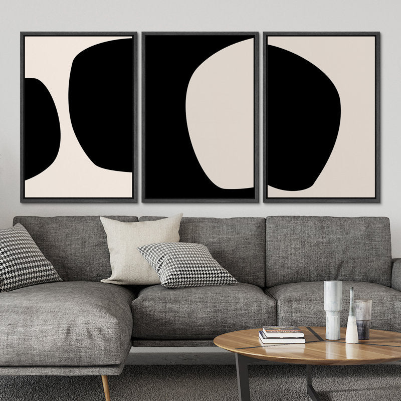 Minimalist Black and White Abstract Oil Painting Set for Modern Home Decor