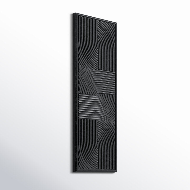 Modern Black Abstract Textural Oil Painting on Wood for Contemporary Decor