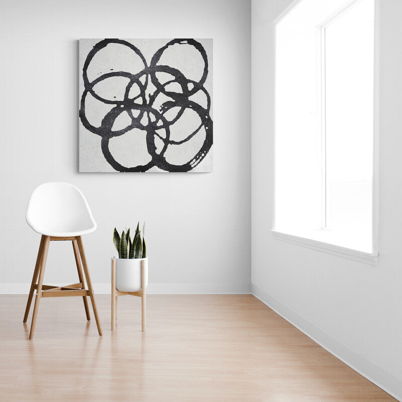 Contemporary Abstract Black and White Floral Oil Painting for Modern Home Decor