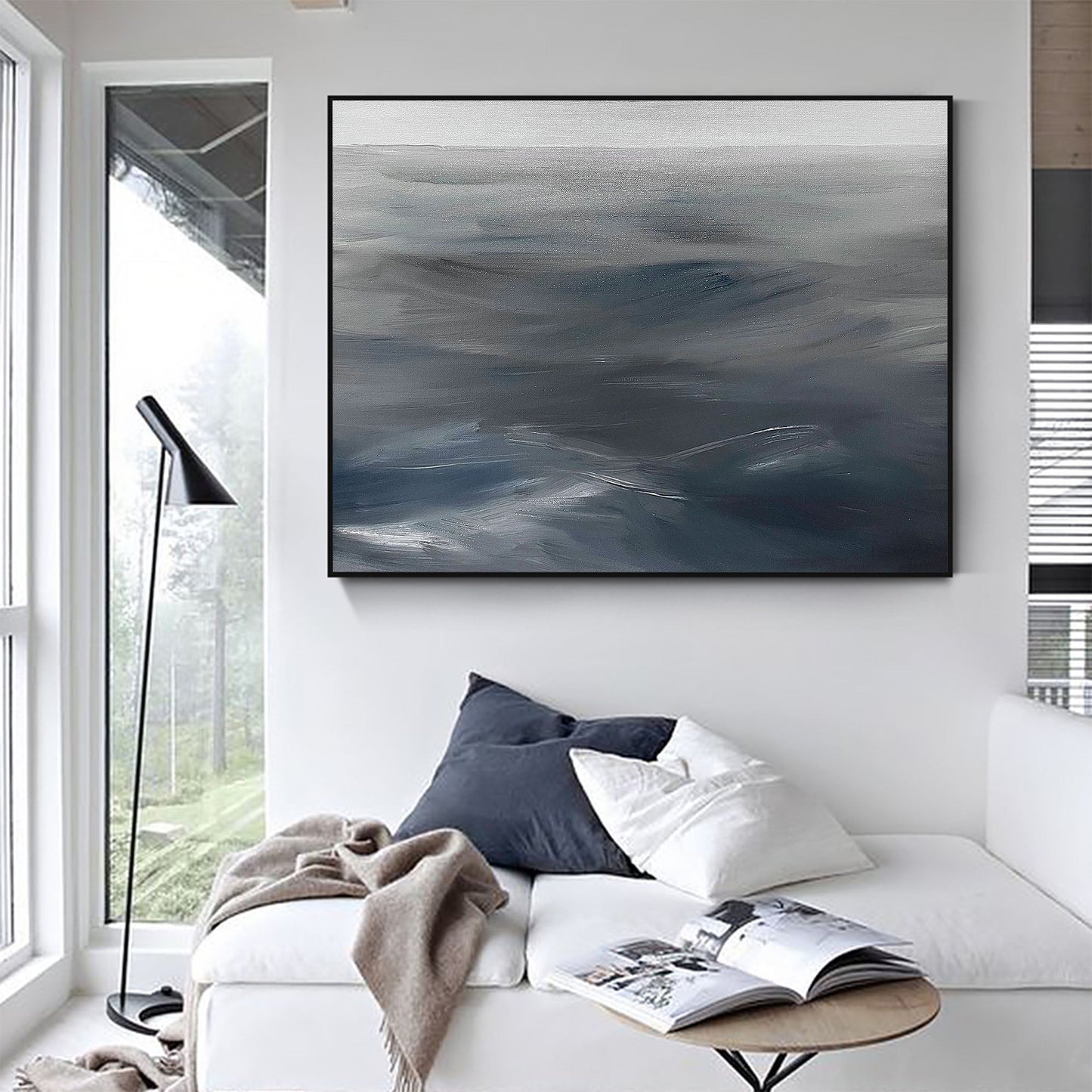 Dynamic Gray Waves - Contemporary Abstract Oil Painting for Modern Home Decor