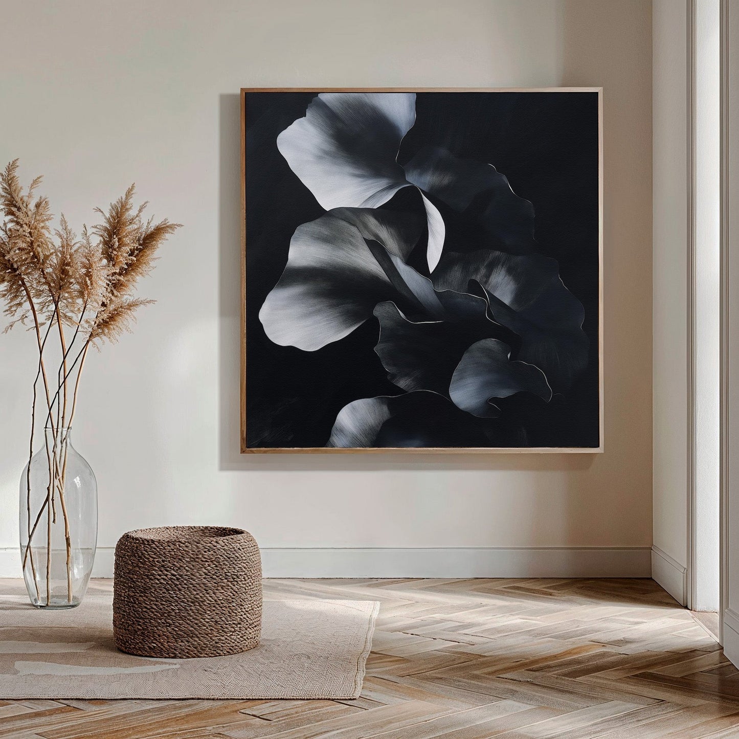 Elegant Nocturnal Floral Abstract Oil Painting for Modern Decor