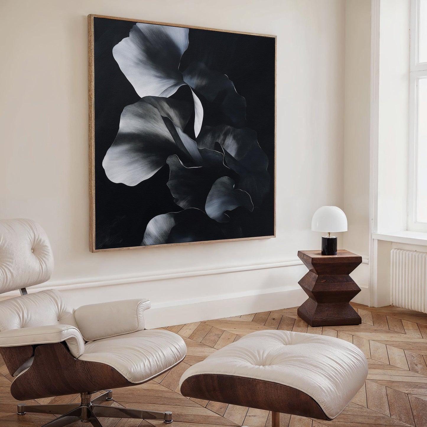 Elegant Nocturnal Floral Abstract Oil Painting for Modern Decor